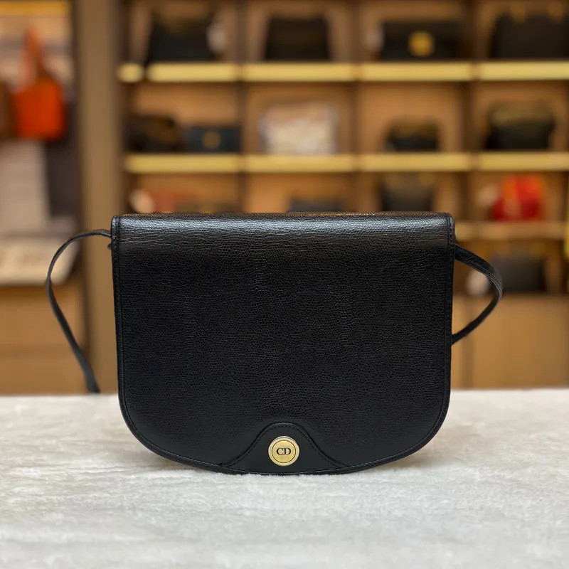 CHRISTIAN DIOR Vintage Black Leather Crossboby Bag