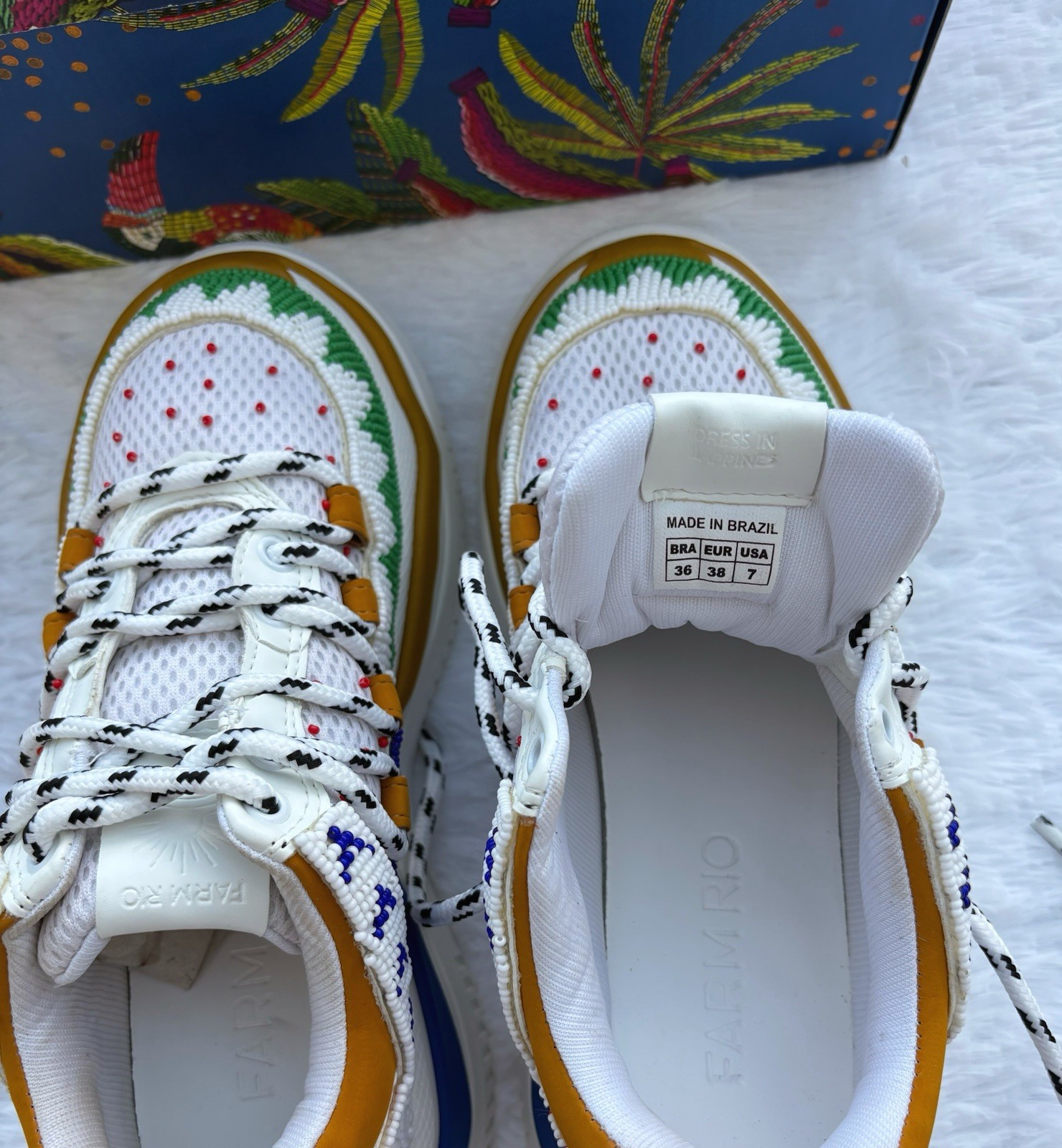 Farm Rio Beaded Boho Multi Colored Sneaker Shoes Size 7 $295
