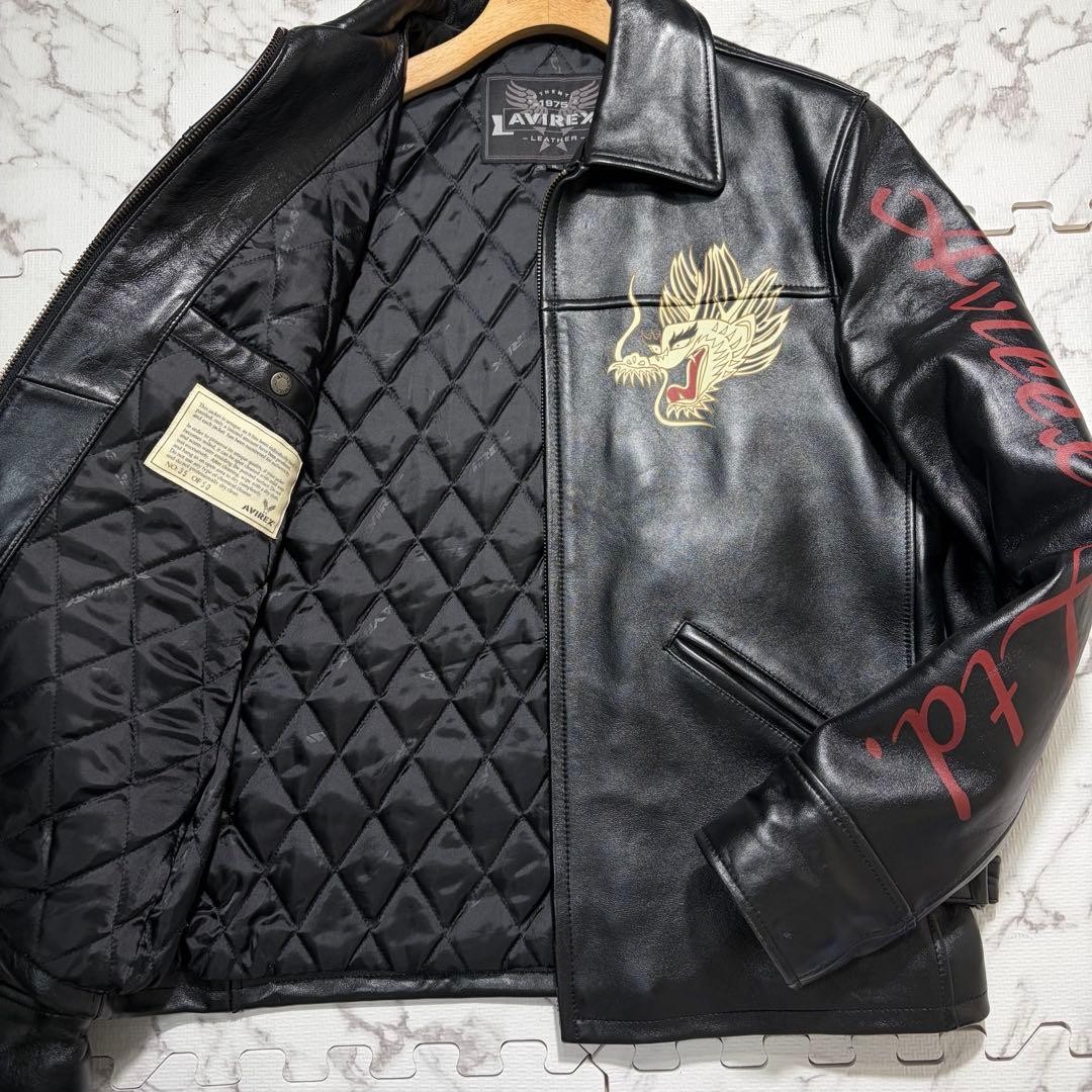 AVIREX sheepskin Leather Jacket Blouson Coat Men Size XL black Genuine