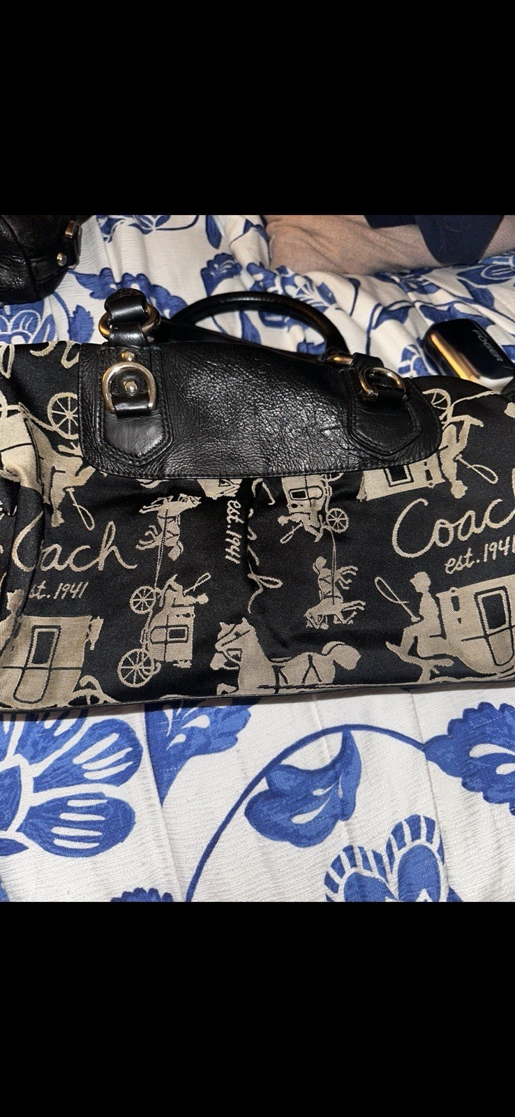 Authentic Coach Satchel With Horse And Carriage Pattern Print Gold Hardware