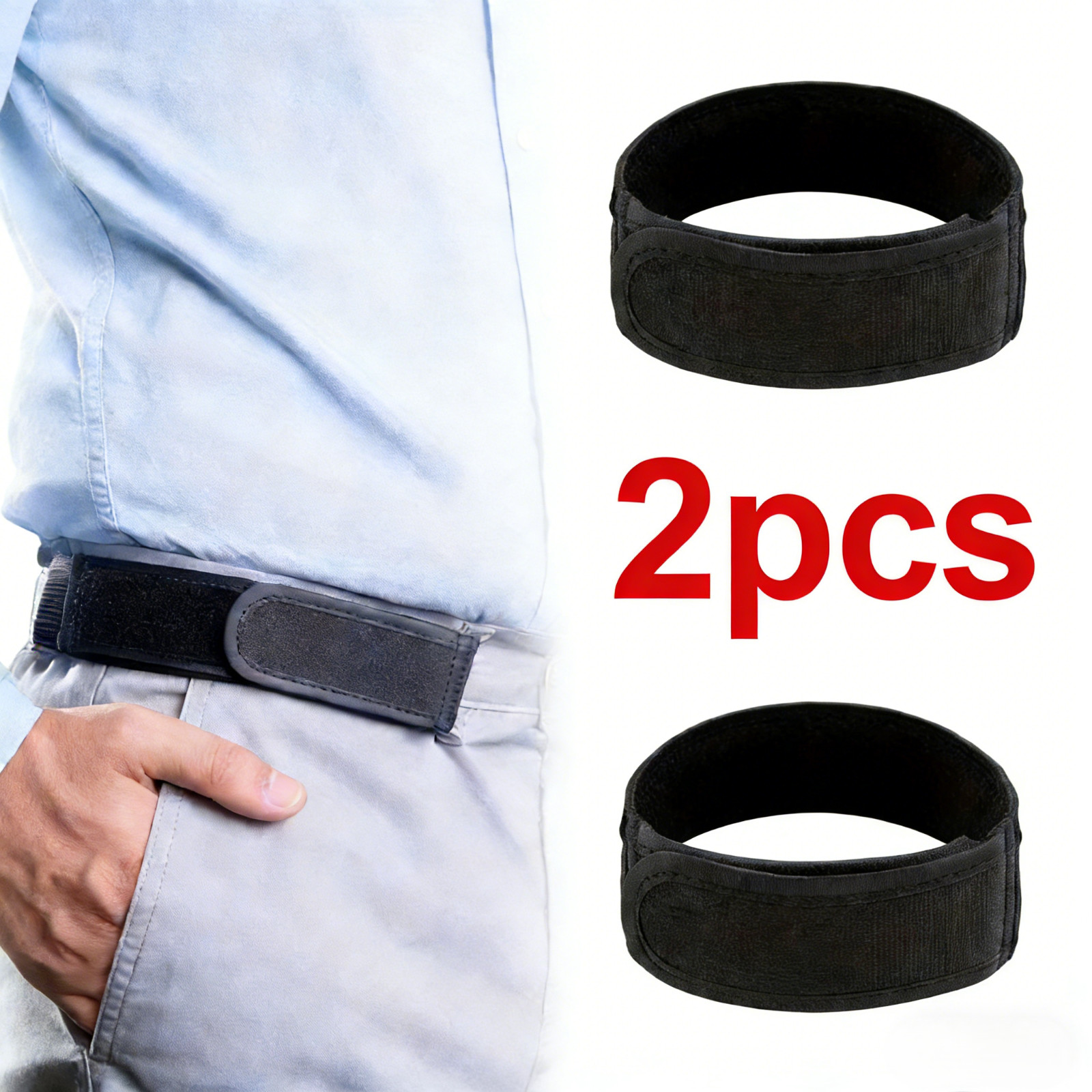 2PCS Buckle Free Elastic Waist Belt for Men Stretch Adjustable Comfort Fit-L