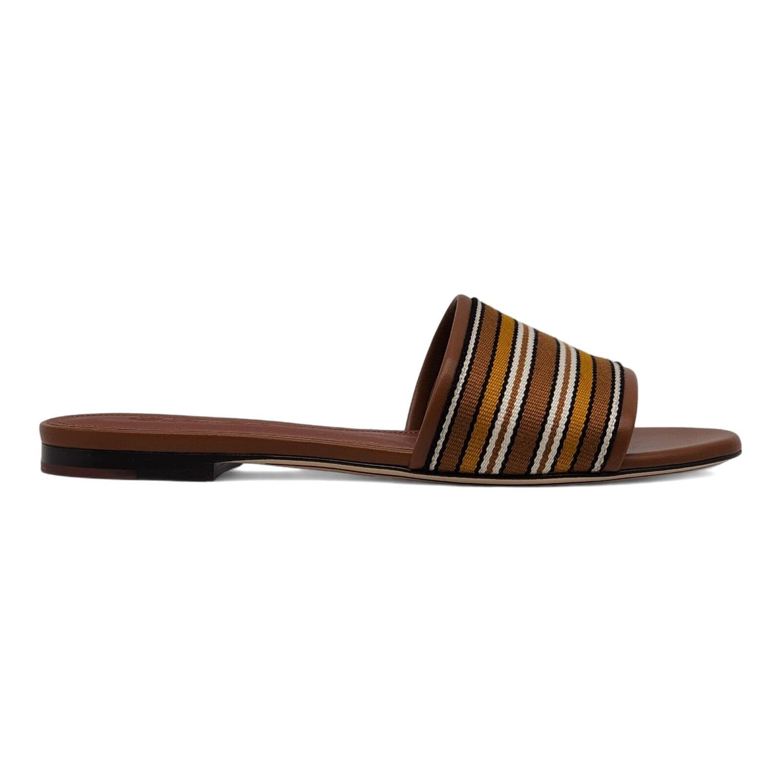 Loro Piana The Suitcase Stripe Sandals Fabric Leather Brown EU 36 US 5.5 $750