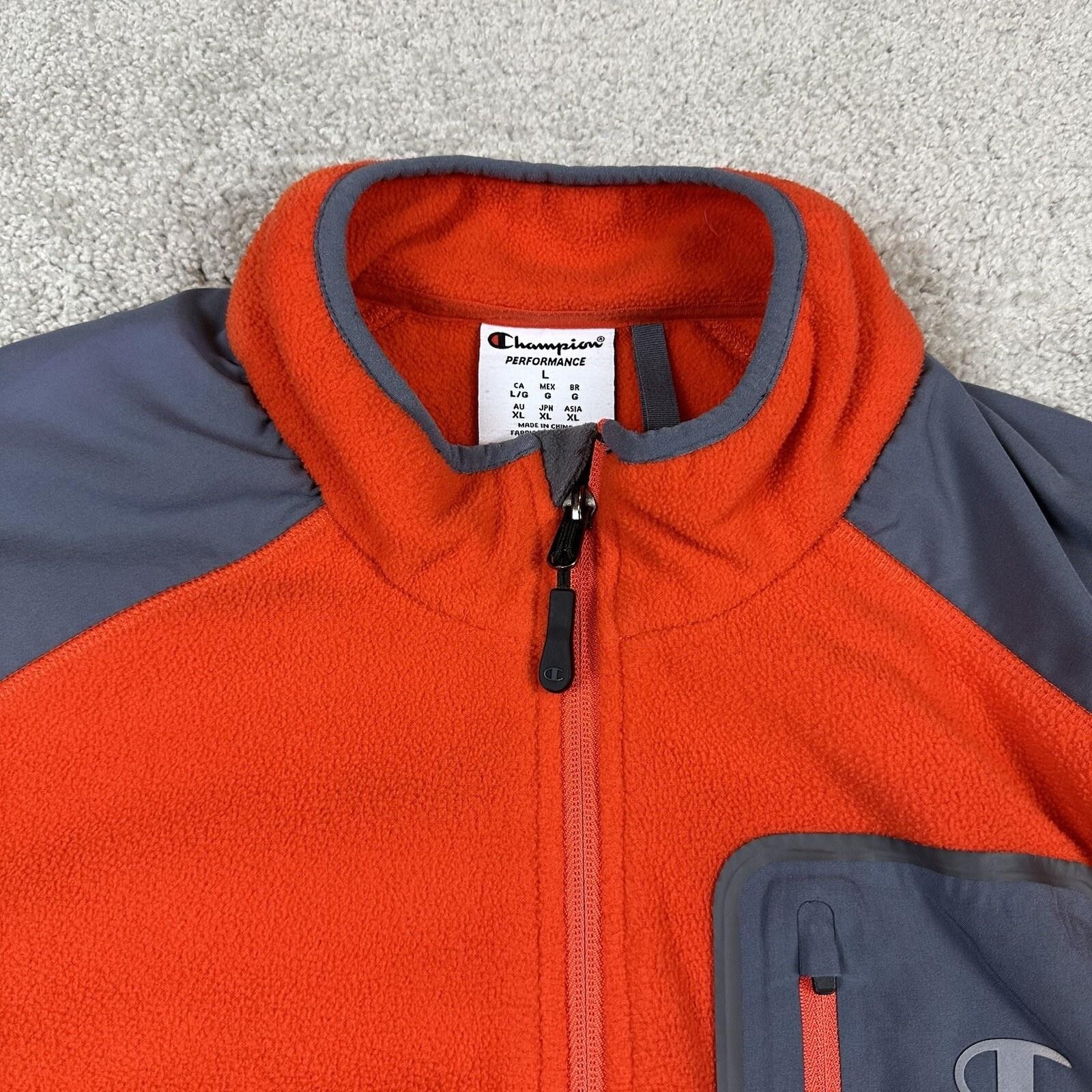 Champion Performance Jacket Mens Large Orange Gray Microfleece Full Zip Pockets