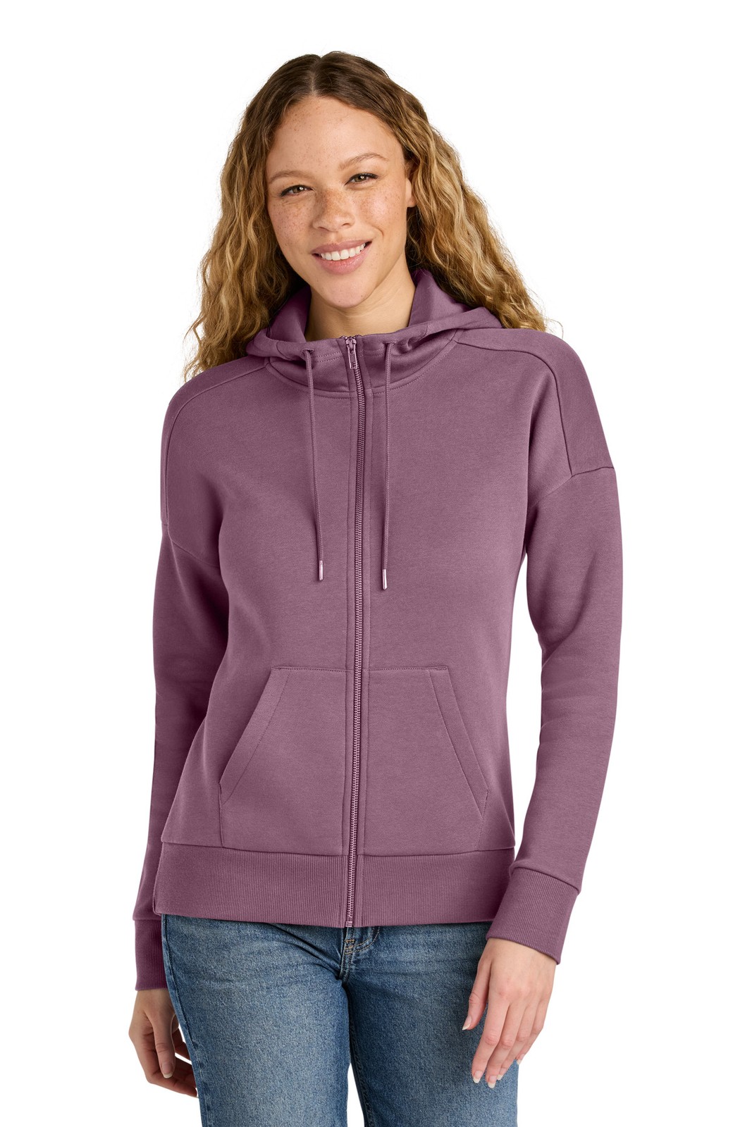 District Women’s Perfect Weight Fleece Drop Shoulder Full-Zip Hoodie DT1104