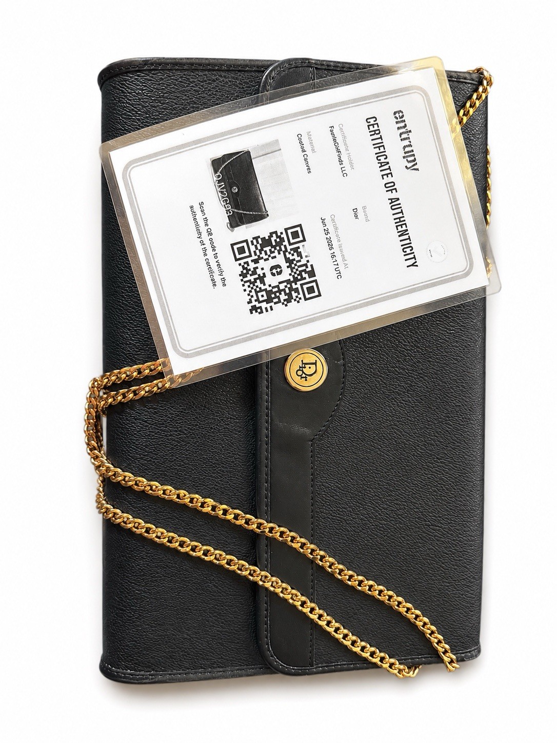 Authentic Christian Dior Vintage Black Trotter Chain Wallet Clutch with Entrupy
