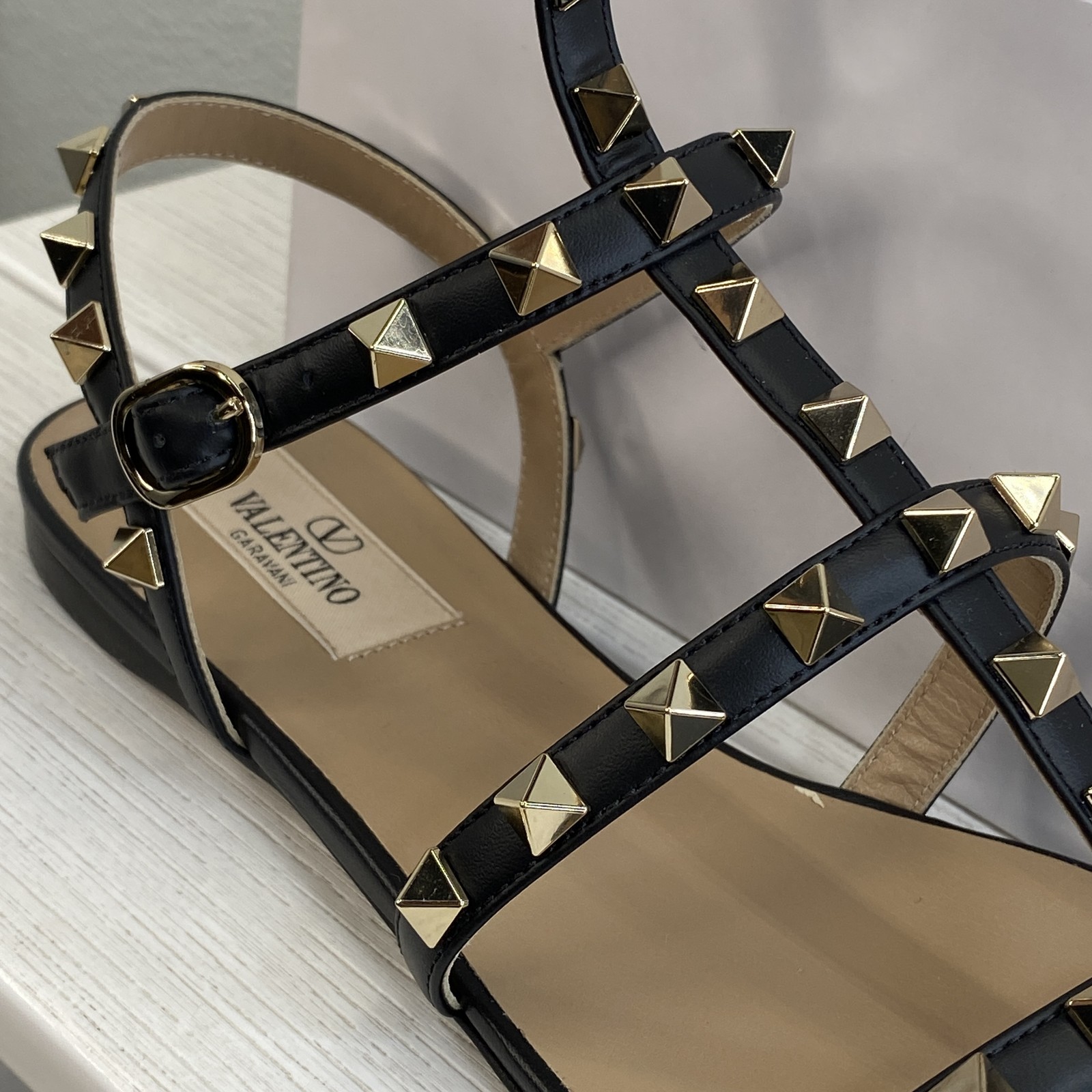 Valentino Garavani Rockstud Caged Sandal Women US8.5 EU38.5 Black Leather Straps