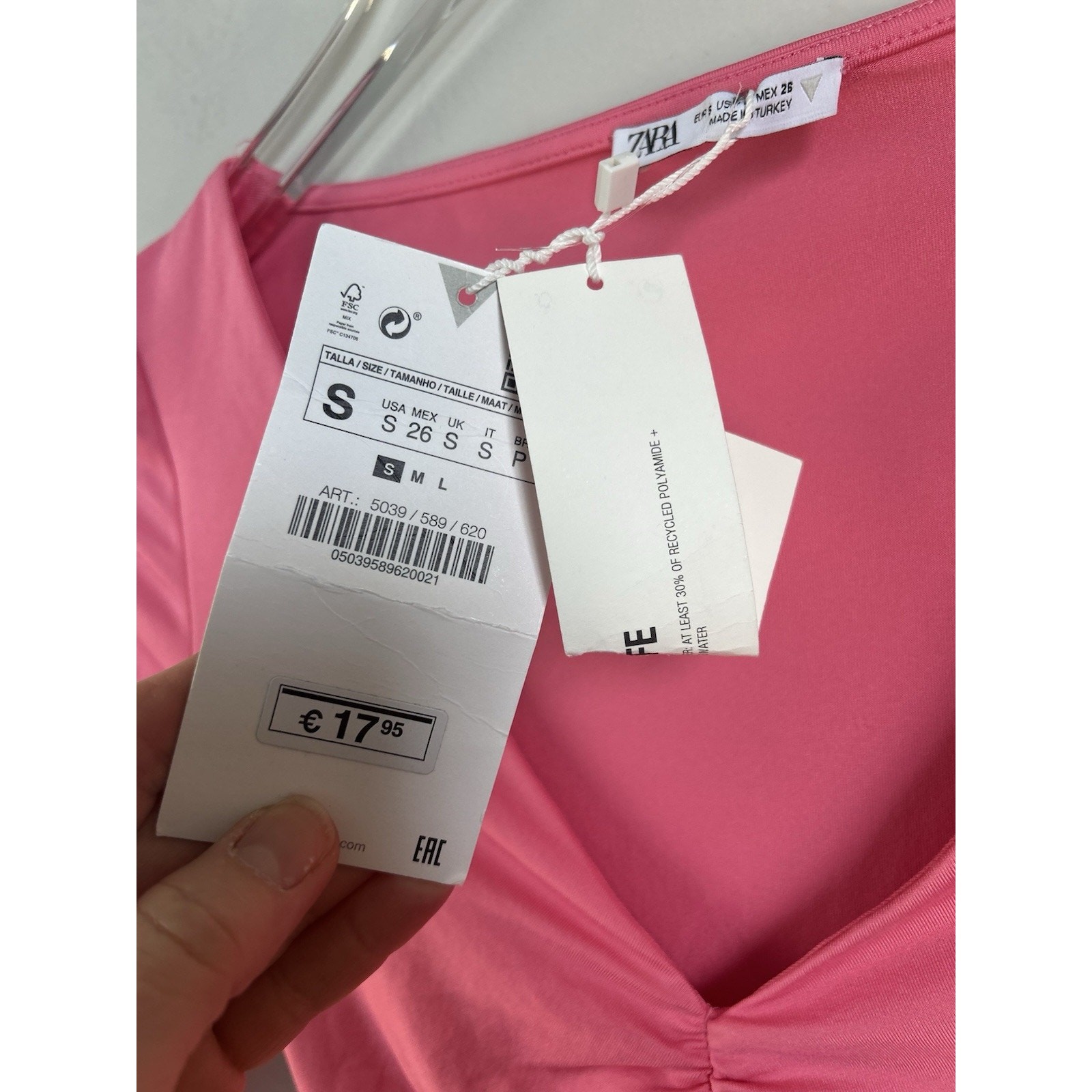 NWT Zara Ruched Effect Long Sleeve Thong Bodysuit Bright Pink Small Barbiecore