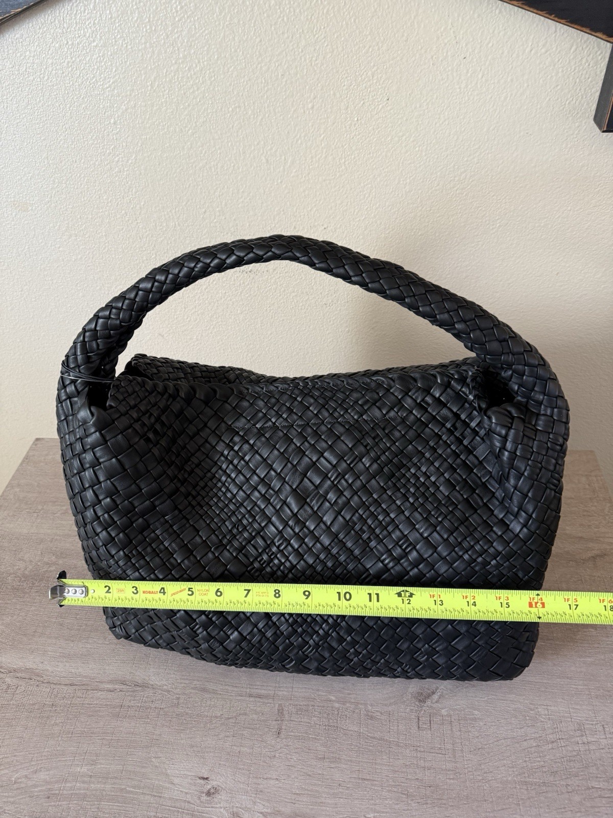 Falor Italy Black Woven Leather Shoulder Bag Hobo RARE Magnetic Closure NWT