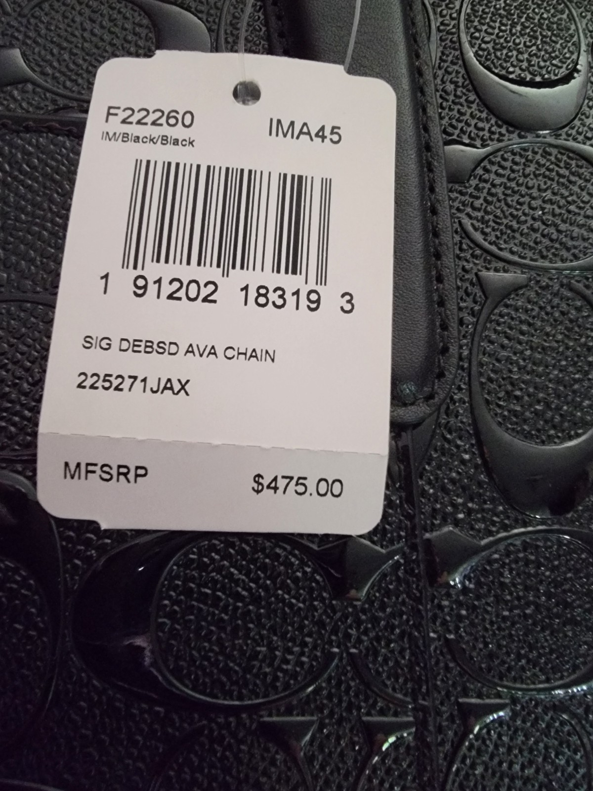 NWT – $475 COACH Ava Chain Black Signature Debossed Tote