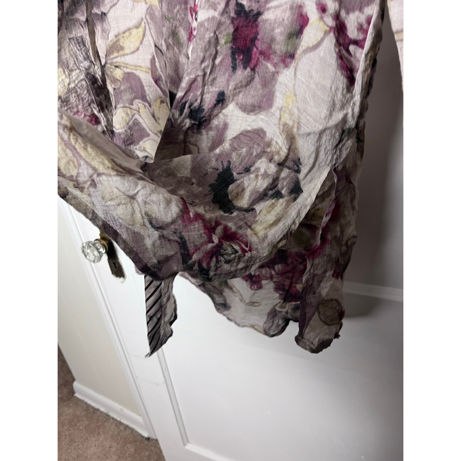 Soft Surroundings Floral Purple Beige Long Sleeve Flowy Boho Tunic Top SZ Small