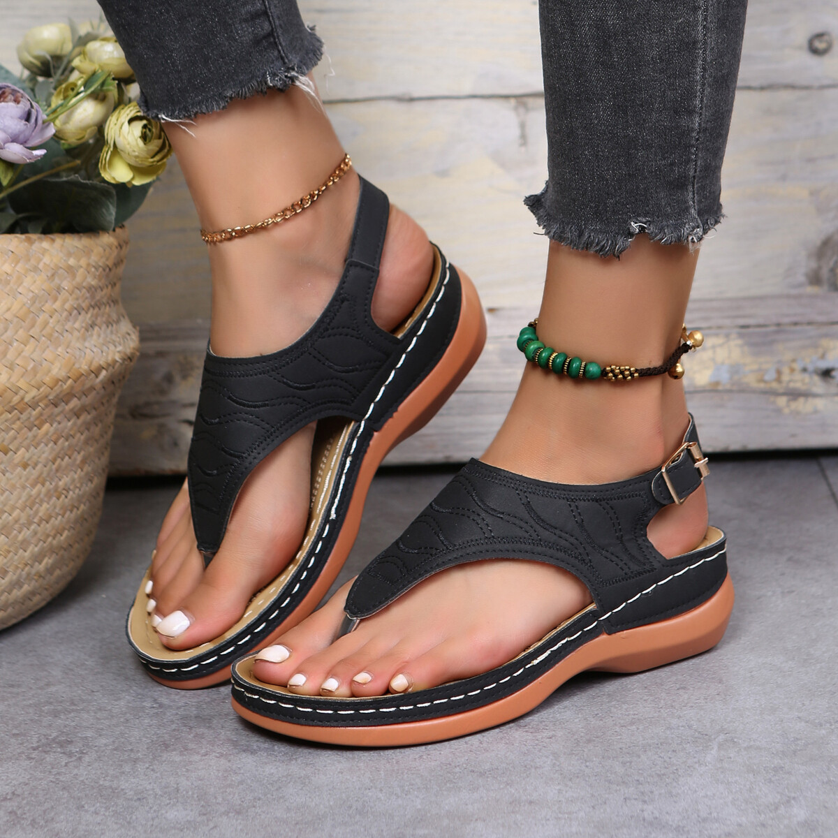 Women Low-Wedge Orthopedic Sandals Ladies Casual Flat Shoes Anti-Slip Flip Flops