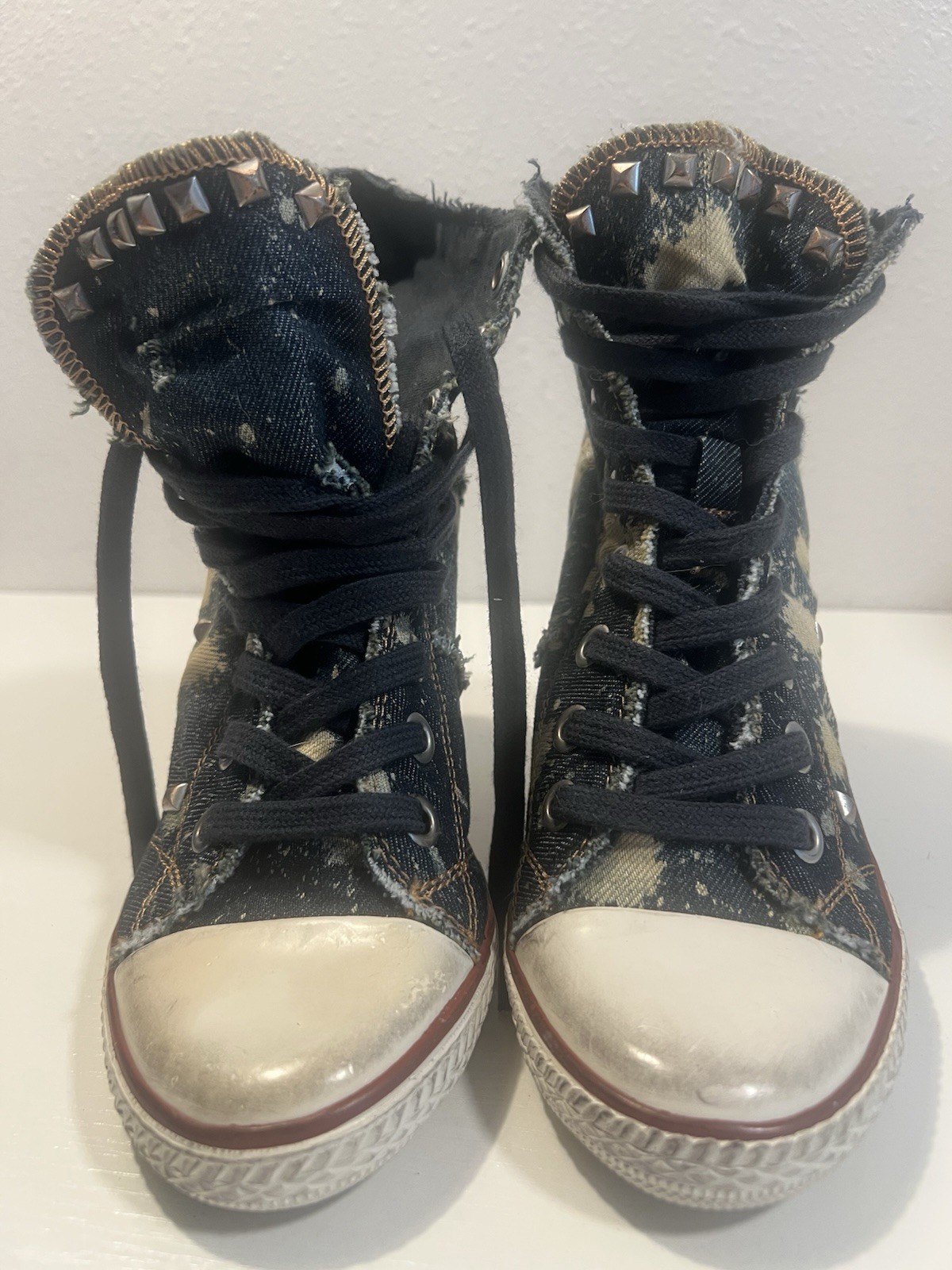 Ash Stone 39 Stilletto Sneakers High Heel Boots Studded Acid Wash Booties Thelma