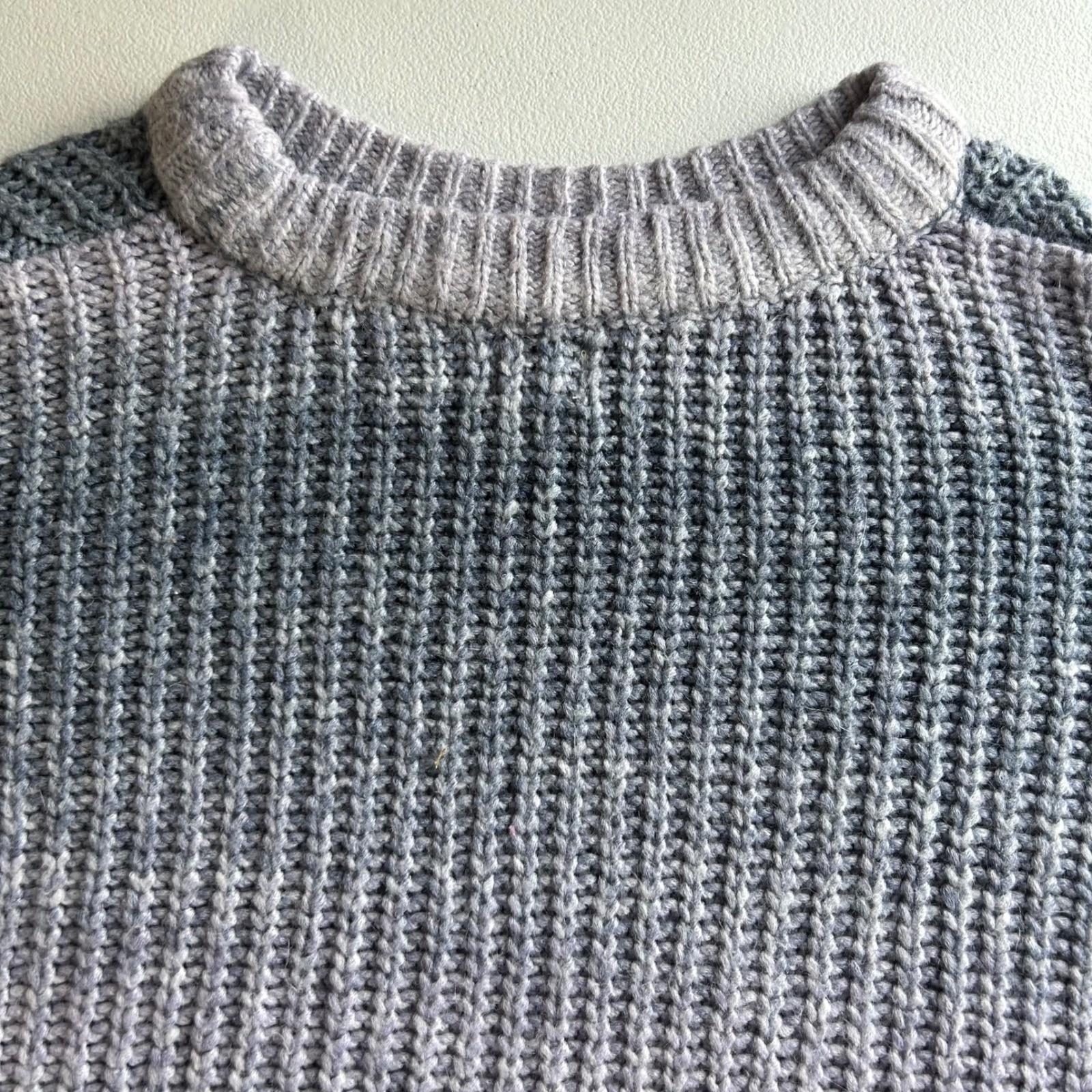 A New Day Ombre Chunky Ribbed Knit Crewneck Sweater Grey Lavender XL