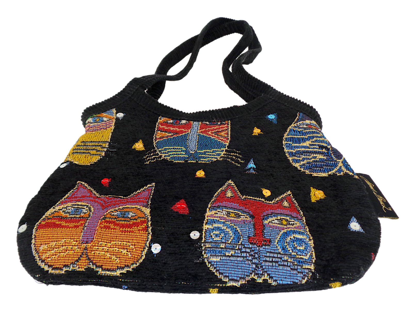 Laurel Burch Cat Tapestry Zip Bag Purse Size Small 12.5″ in x 7.25″