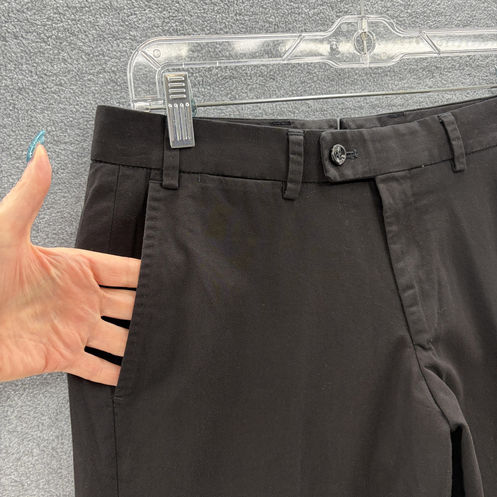 Hiltl Pants Mens 31×29 Black Stretch Chino Parma Dress Flat Front Trousers