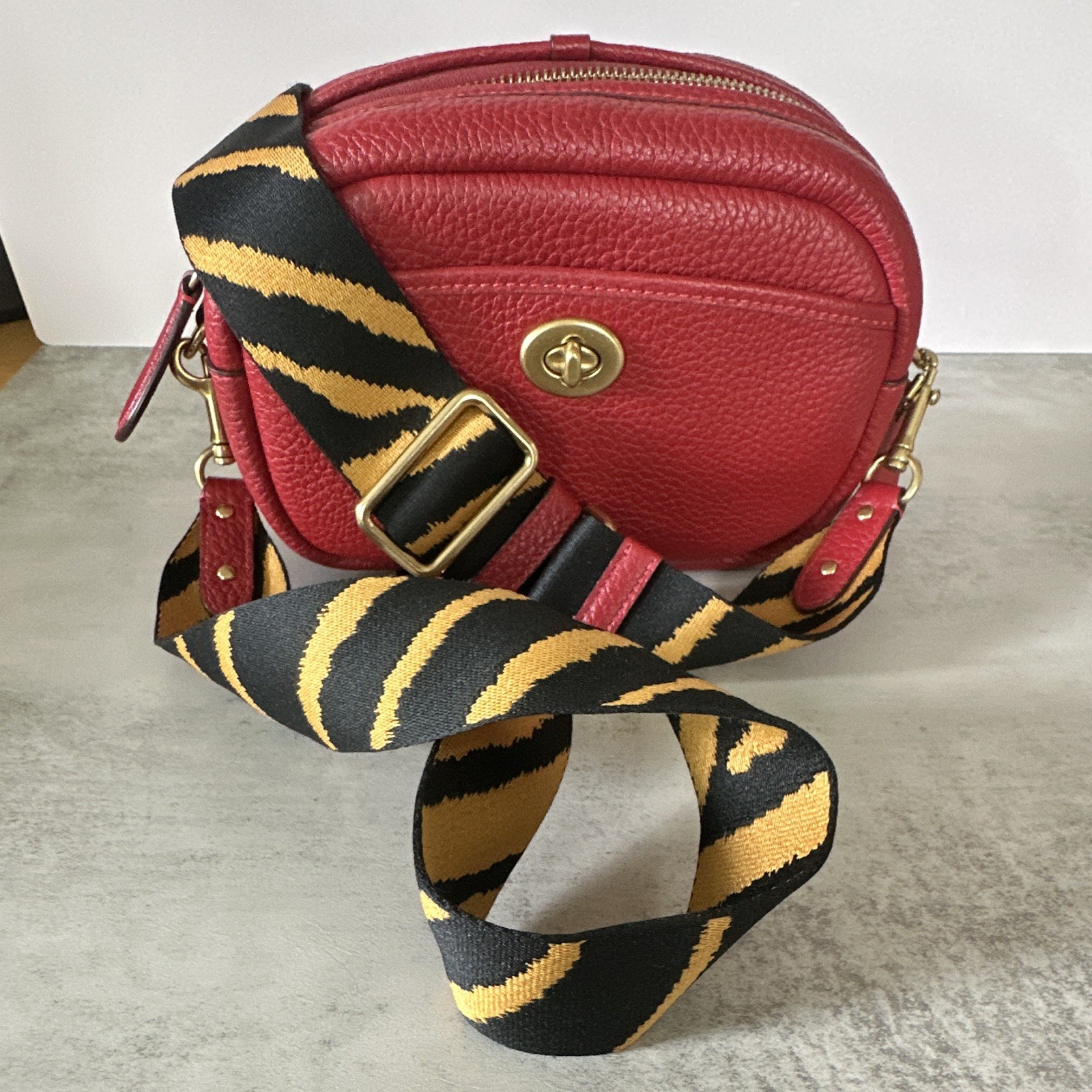 Lunar New Year, Coach Camera Bag Red Pebbled Crossbody Bag