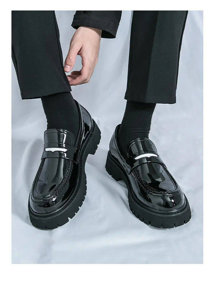 Men’s Platform Color Splicing Faux Leather Slip On Dress Thick Sole Formal Shoes