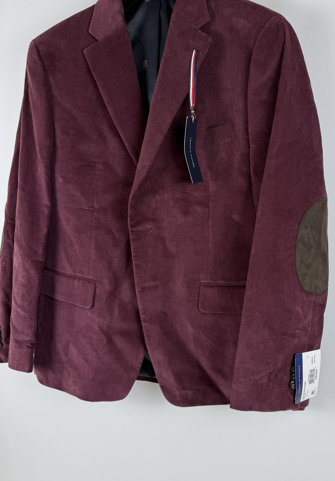 Tommy Hilfiger Men’s Modern-Fit Corduroy Elbow Patch Sport Coat – Burgundy-40S