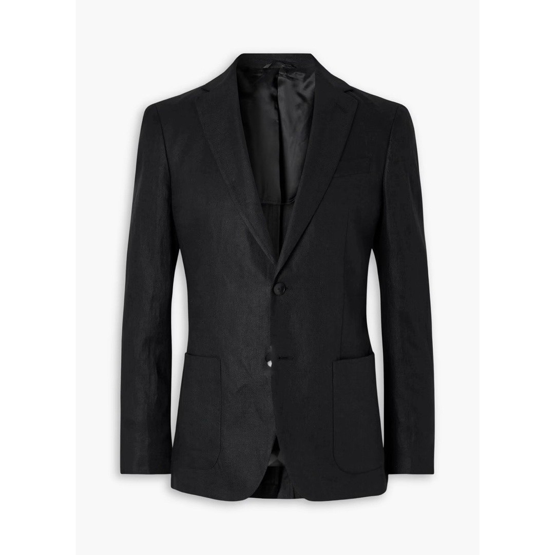 MR P. Men’s Black Linen Twill Suit Jacket Single-Breasted 2-Button Notch