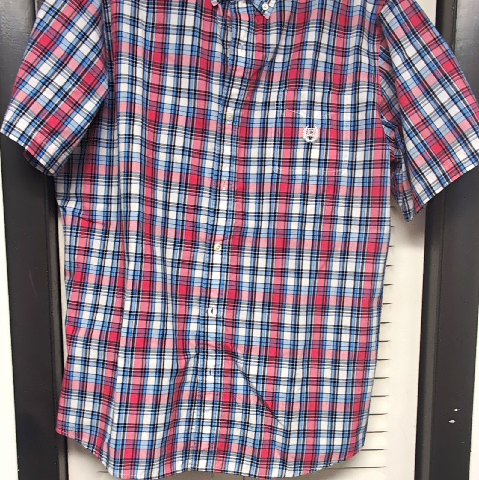 Chaps Easy Care Mens Plaid Short Sleeve Button-Up Shirt Multicolor XL Regular