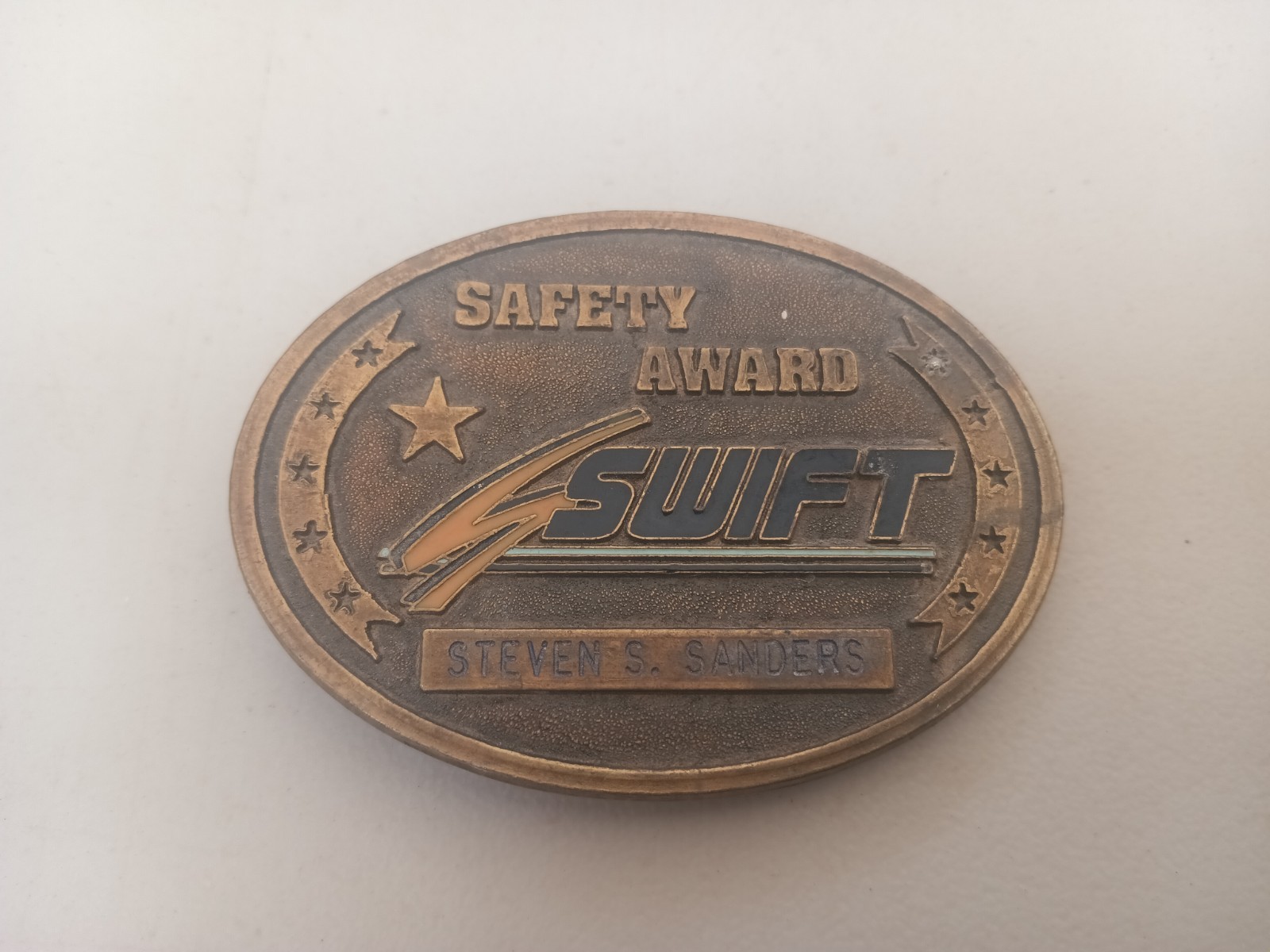 Vintage Swift Safety Award Brass Belt Buckle