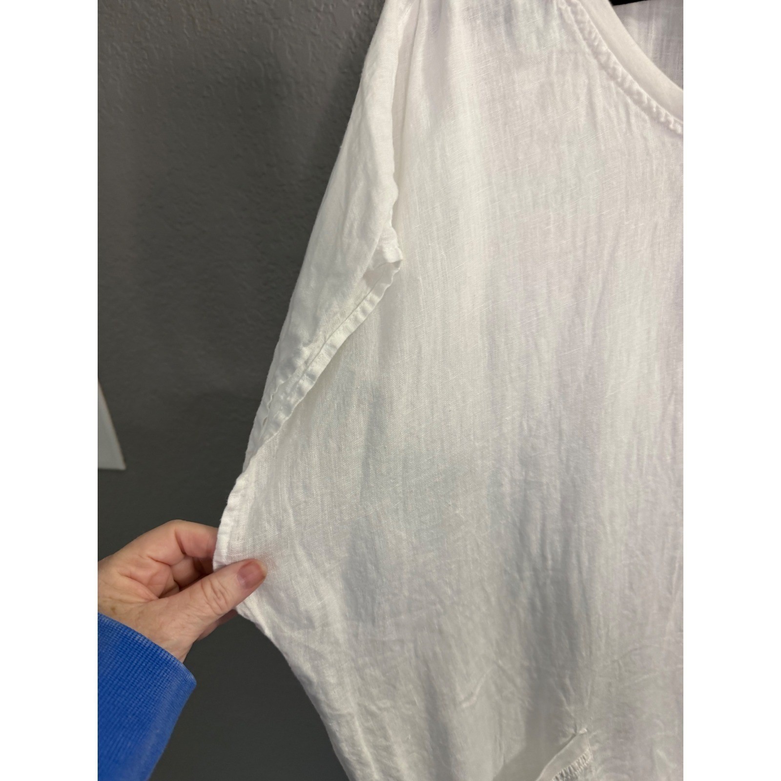 Flax White Boxy Linen Blouse L Pocket Lagenlook White Oversized Summer Beach