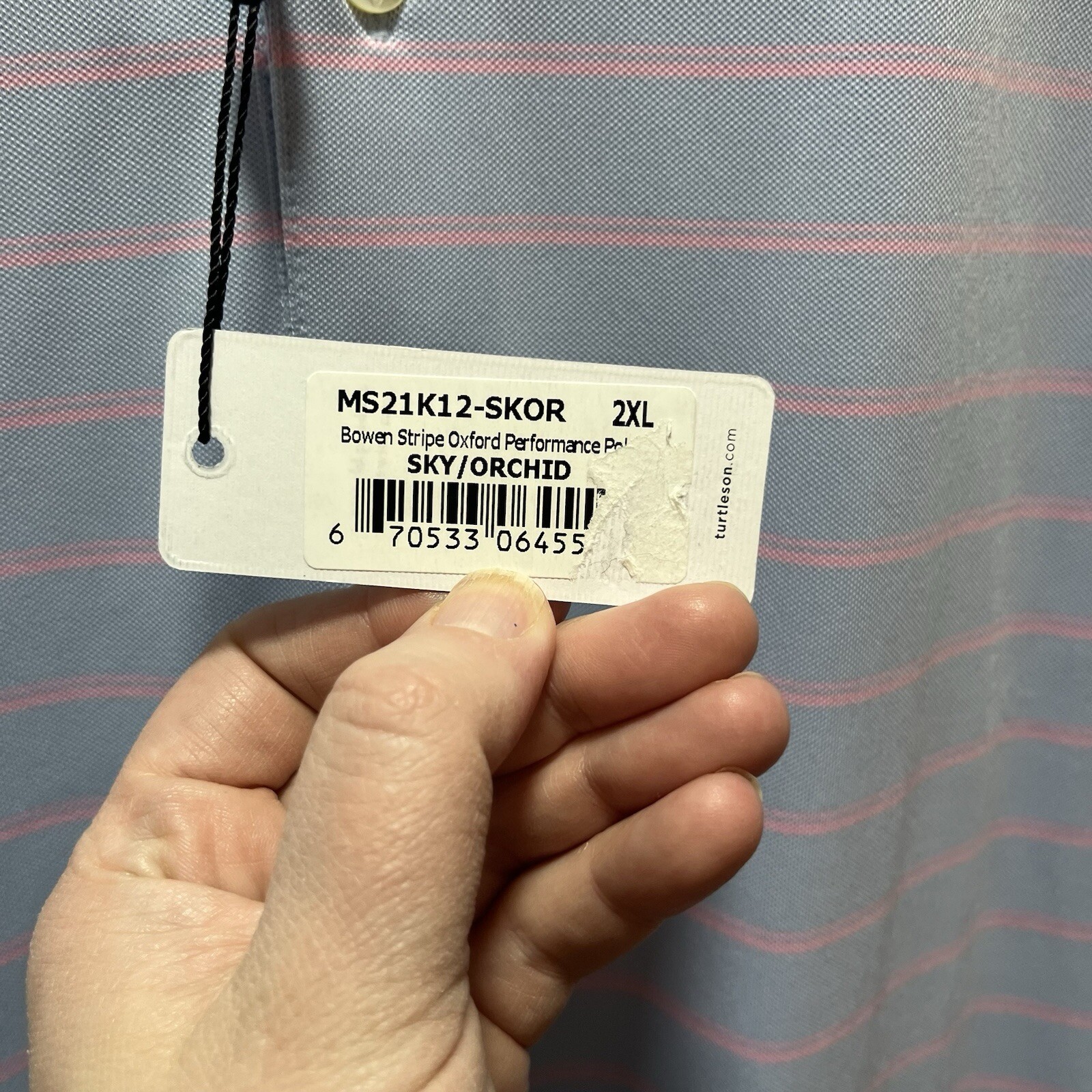 Turtleson Bowen Stripe Oxford Performance Polo Sky/Orchid Size 2XL XXL NEW
