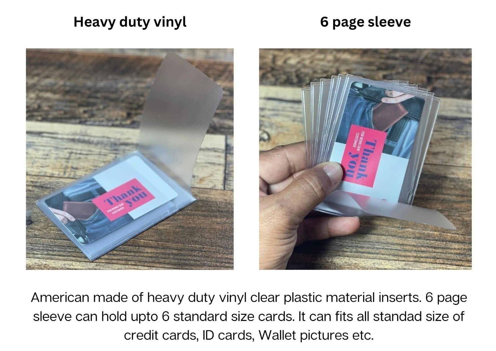 Plastic Wallet insert Set of 2 ID-Card Picture holder for mens 6Page MADE IN USA