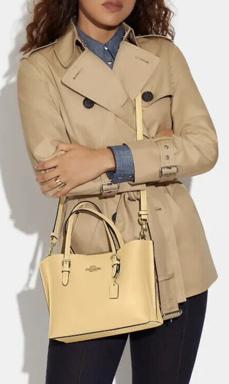 NWT COACH MOLLIE C4084 Tote 25 Crossbody Handbag In VANILLA Pebble-Leather Gold