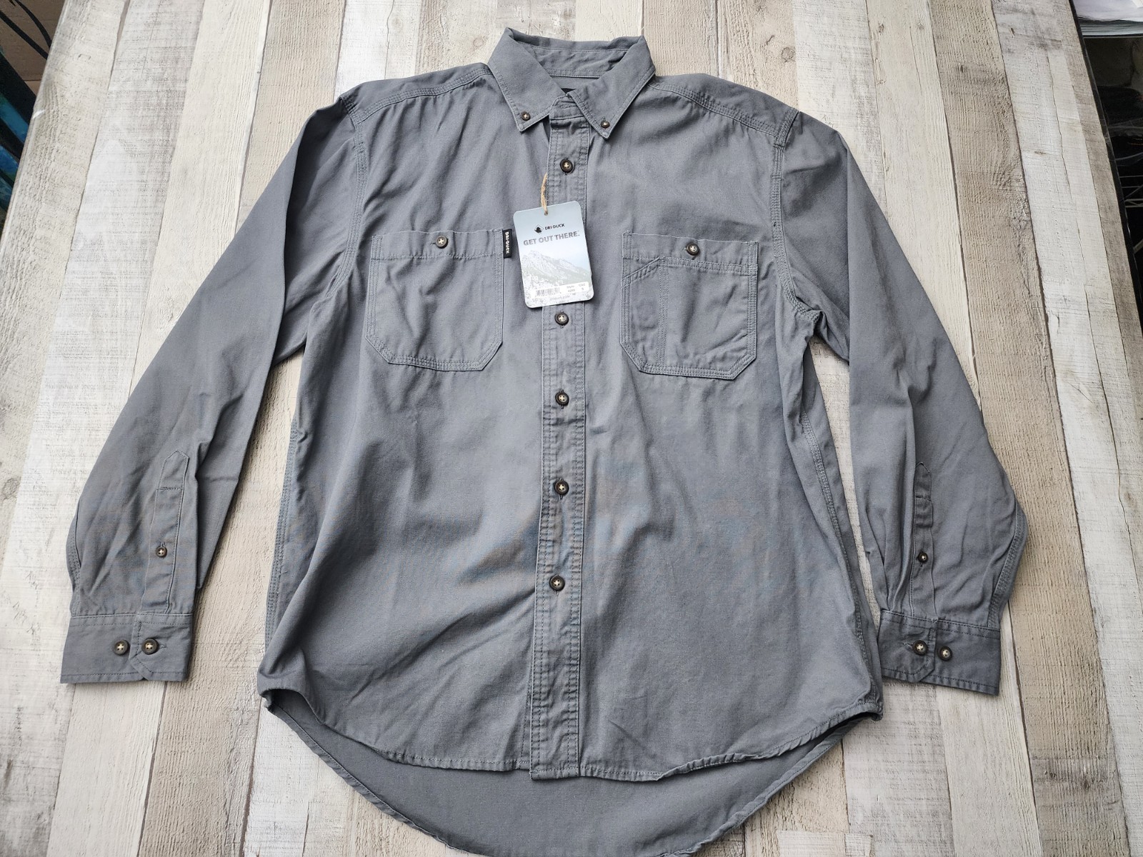 Dri Duck Gray 100 % Cotton Twill Button-down Shirt Men’s Small