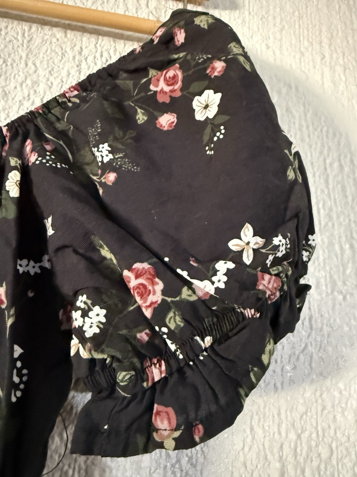 HESPERUS BLACK PUFF SLEEVE FLORAL MINI BOHO DRESS NWOT S