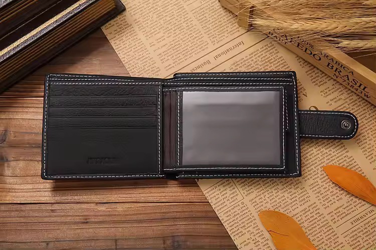 New Mens Leather Bifold Wallet Button Closure RFID Blocking Card Case/Cash