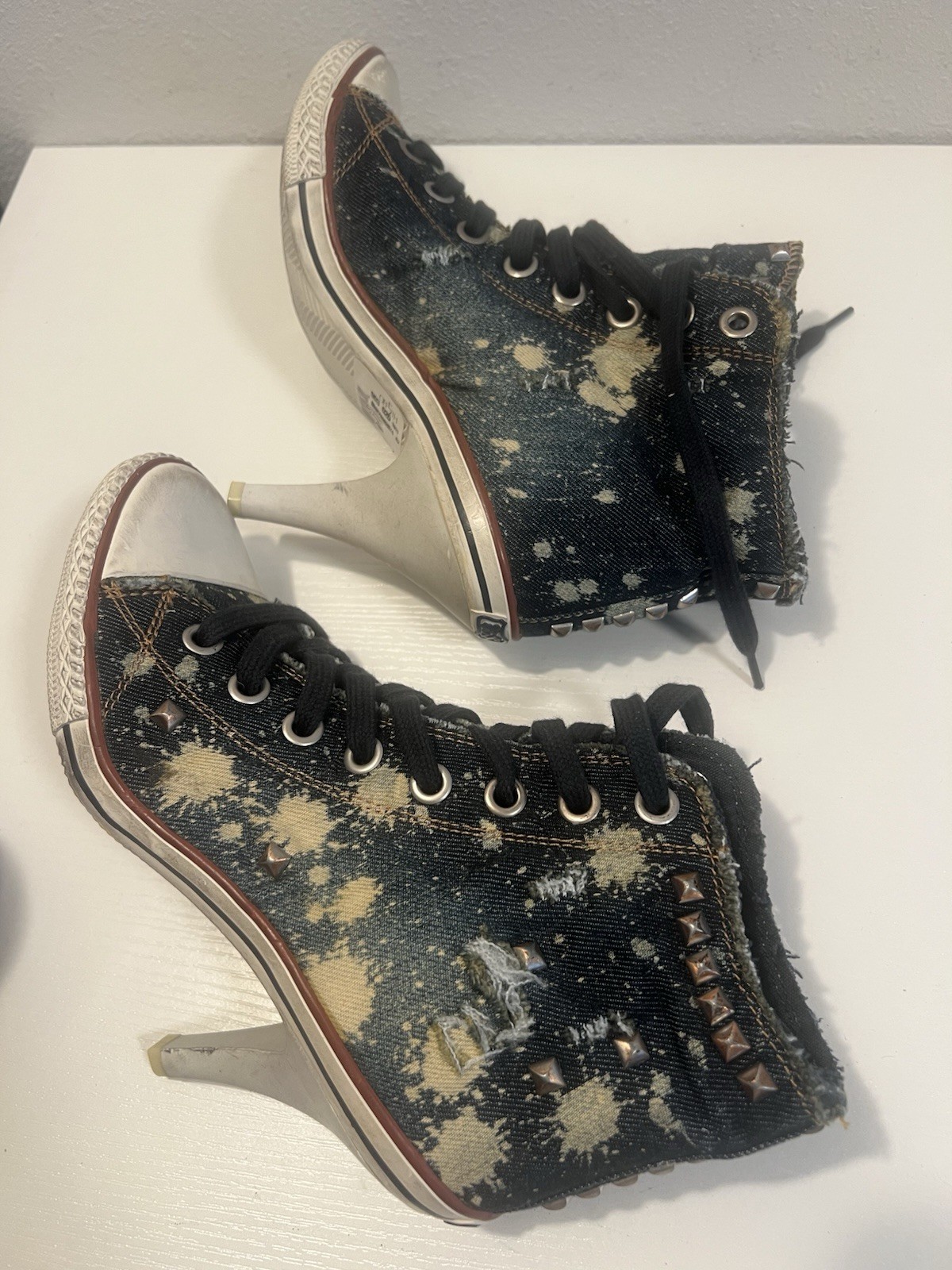 Ash Stone 39 Stilletto Sneakers High Heel Boots Studded Acid Wash Booties Thelma