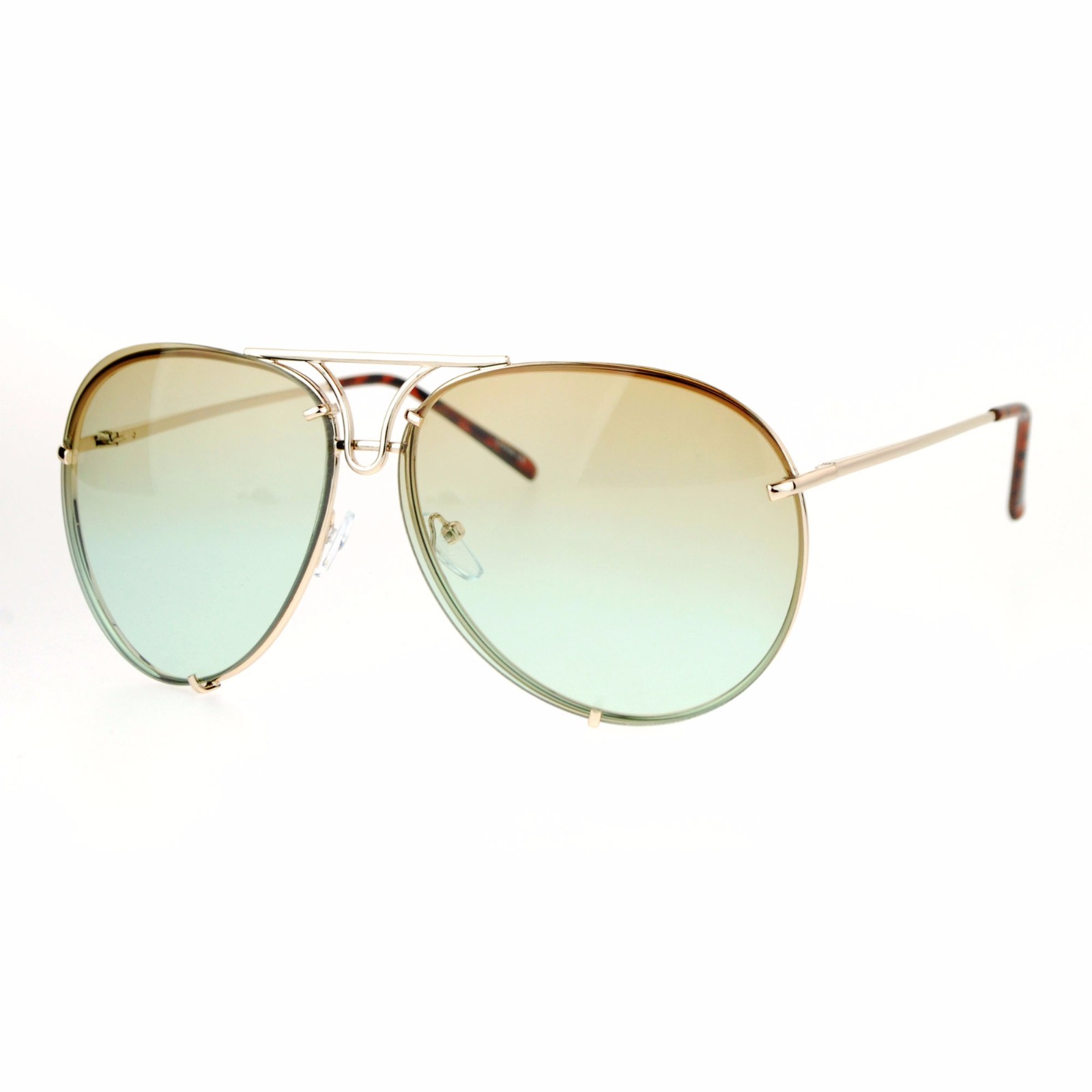 Oversized Round Pilot Sunglasses Gradient Lens Metal Rims in Back Spring Hinge