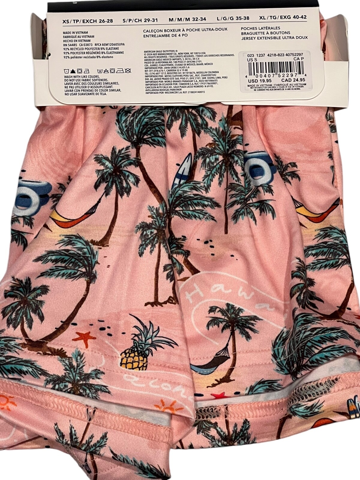 NWT AMERICAN EAGLE Ultra Soft Pocket Boxer Sz XS-S-M-L-XL Pink Palm Trees #78