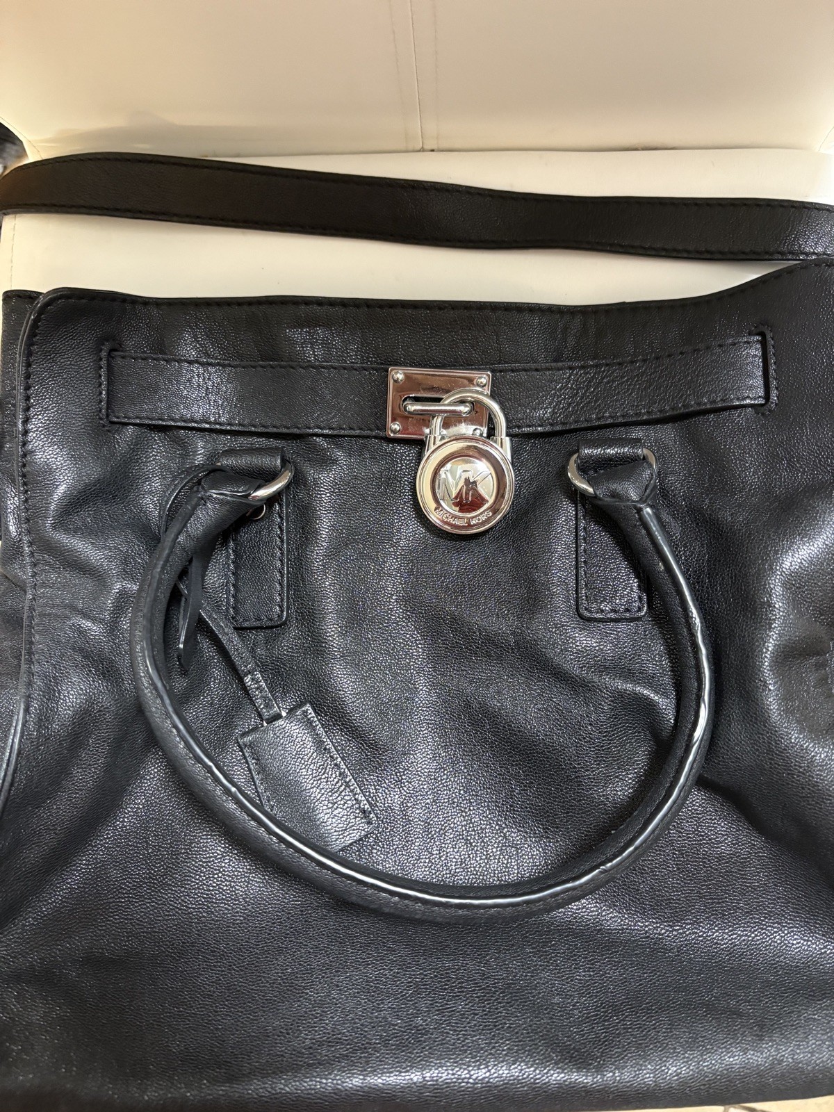 Michael Kors Hamilton Large Black Satchel Shoulder Bag Used Condition