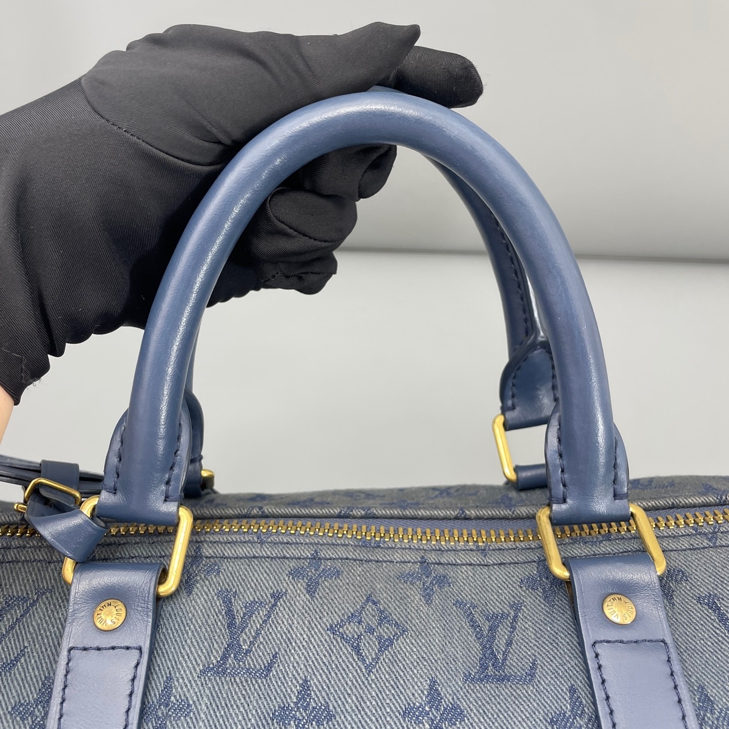 AUTH LOUIS VUITTON LV Keepall 50 Blue Denim Canvas Travel Duffle Bag.