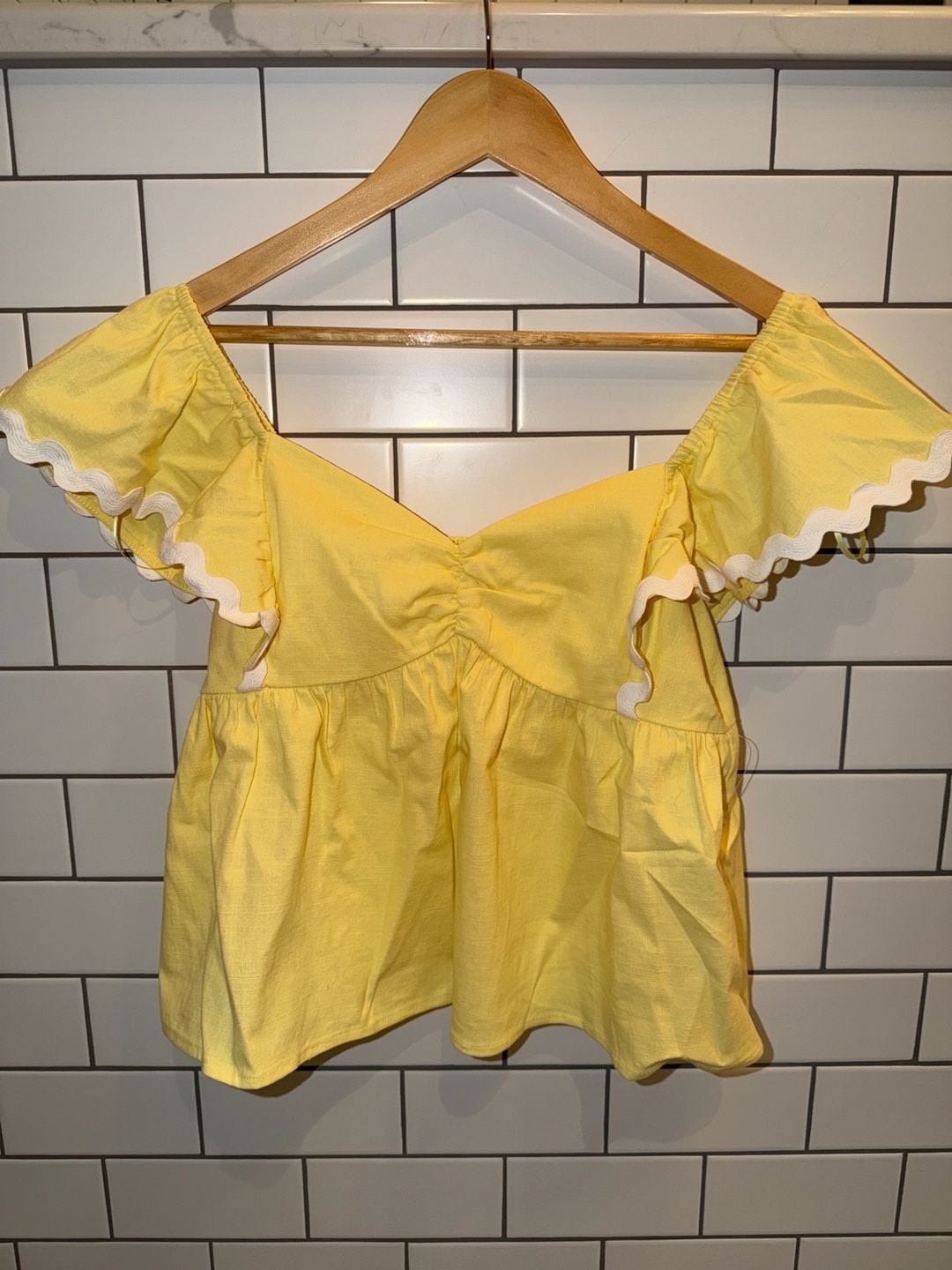 THIRTY/THIRTY L.A. Yellow Ruffle Sleeve Smocked Peplum Top