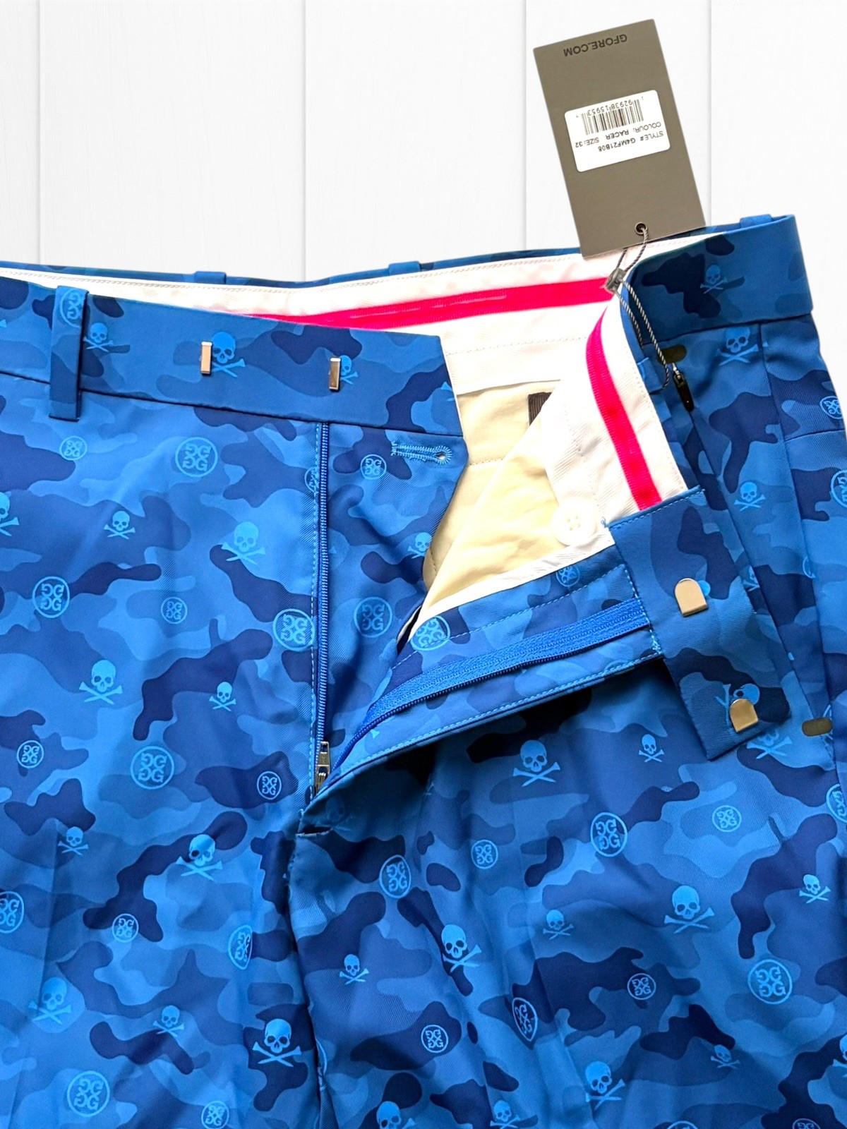 G/Fore NWT Casual Golf Shorts Size 32 US In Blue Skull Camo Design Polyester