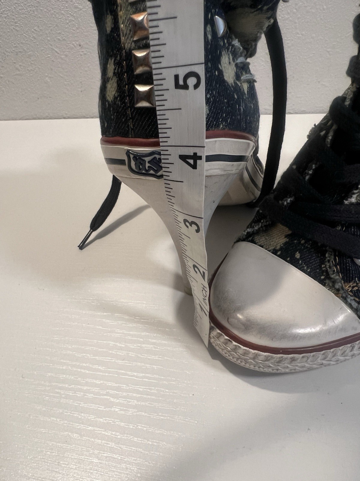 Ash Stone 39 Stilletto Sneakers High Heel Boots Studded Acid Wash Booties Thelma