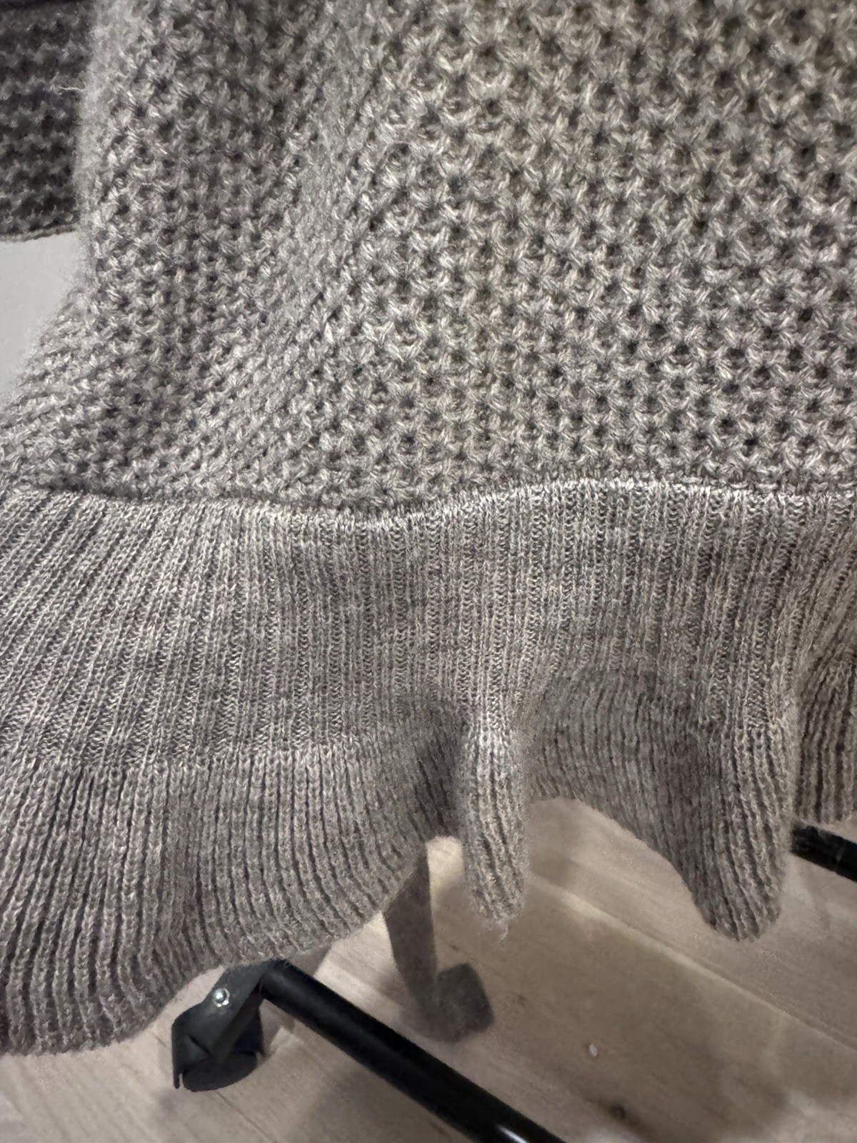 Small Taupe Ruffle Front Wool Blend Knit Cardigan Sweater