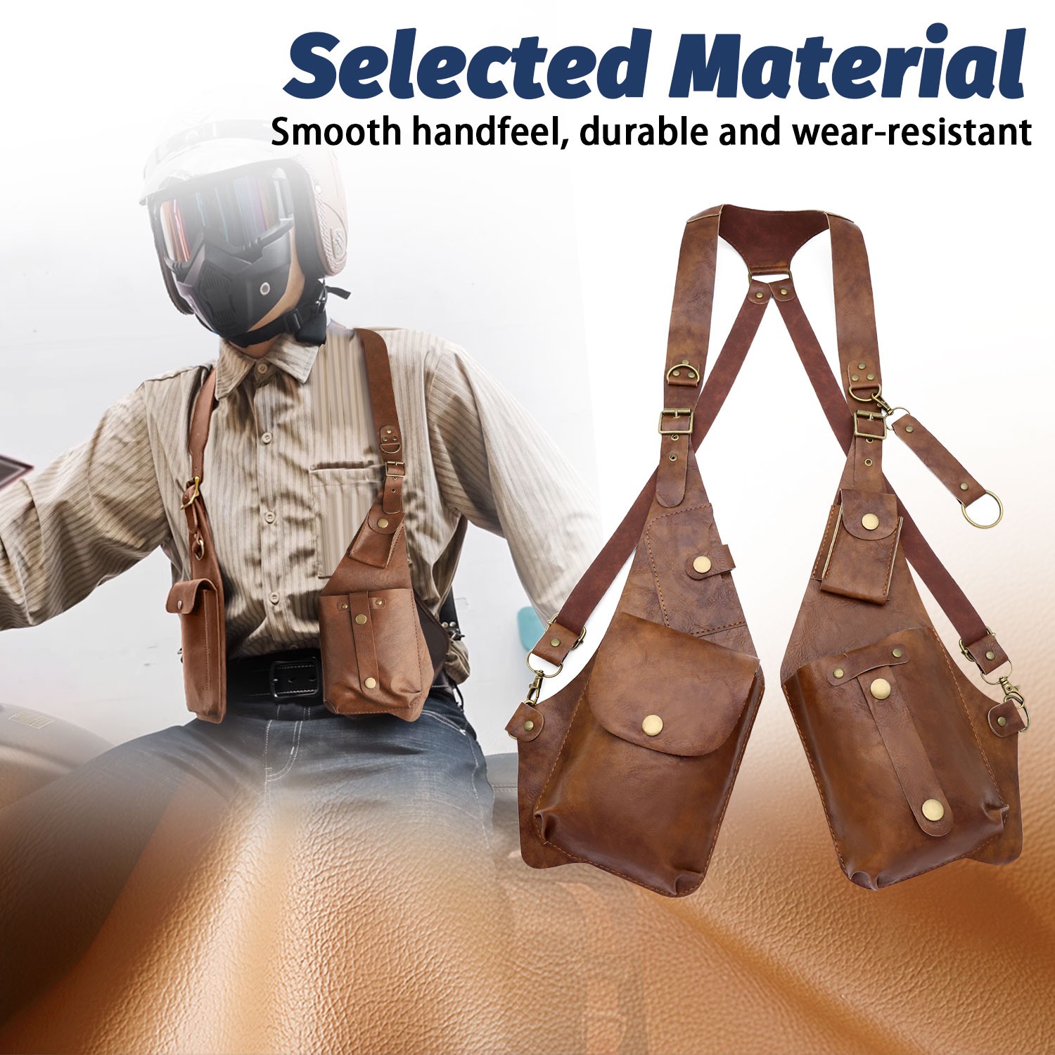 Adjustable Strap Holster Vest Bag PU Leather Double Shoulder Armpit Bag Hidden