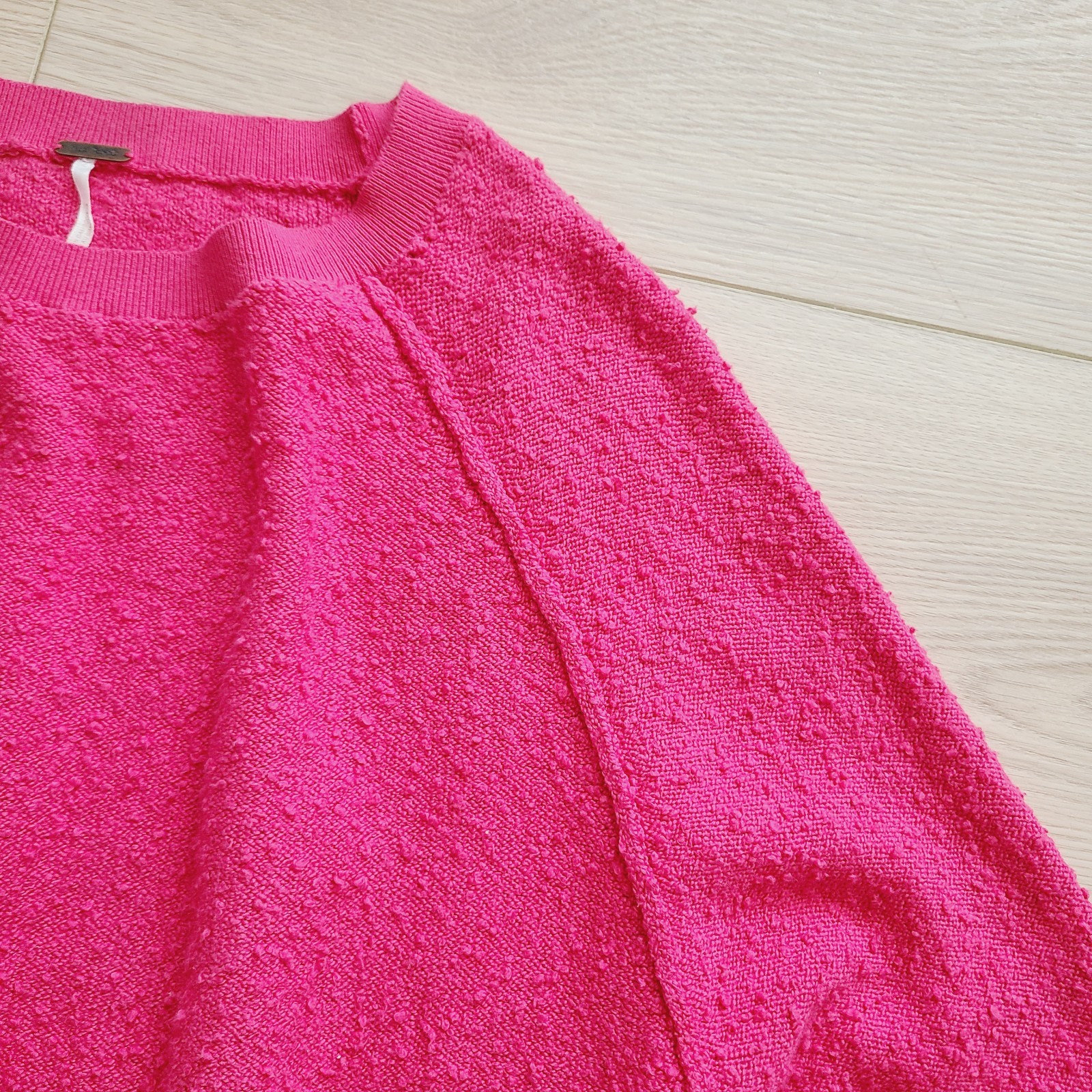 Free People Found My Friend Pullover S Pink Pebbled Textured Dolan Sleeve…