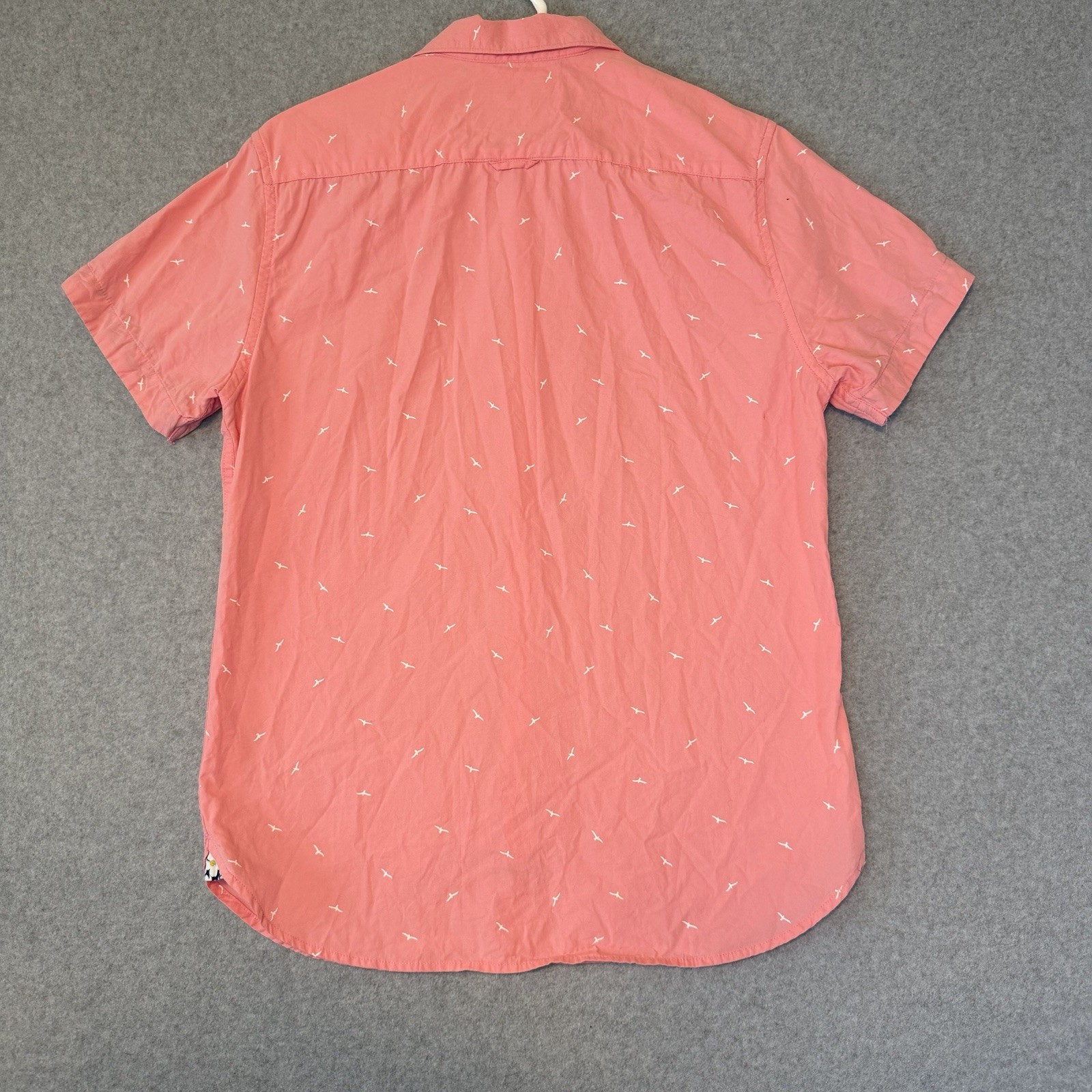 Denim & Flower Ricky Singh Short Sleeve Preppy Button Down Pink Bird Shirt Sz S