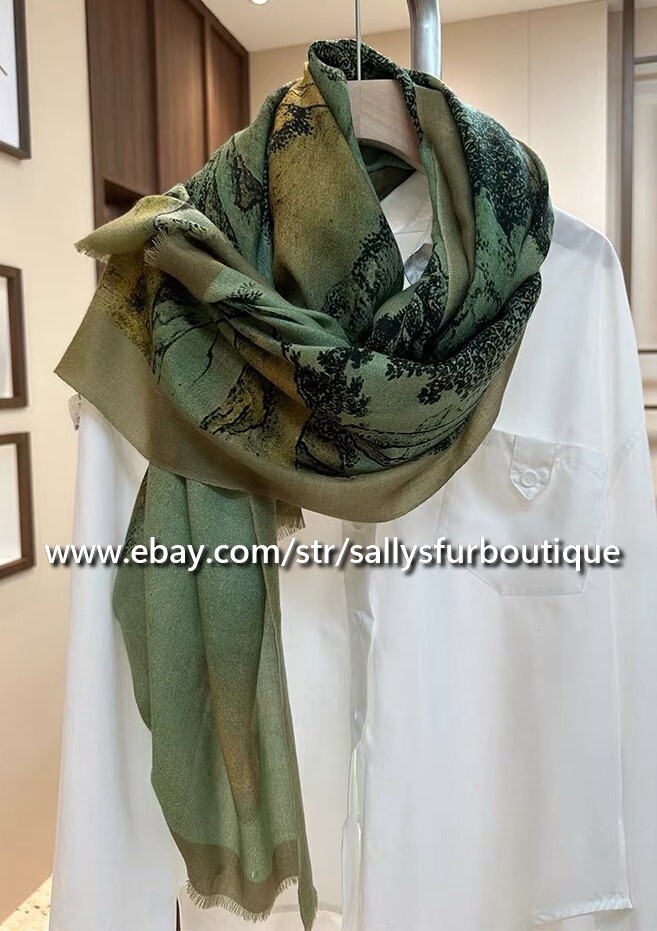 Pure Cashmere Ring Scarf Wrap Shawl Oriental Painting Thin Soft Delicate 78″*39″