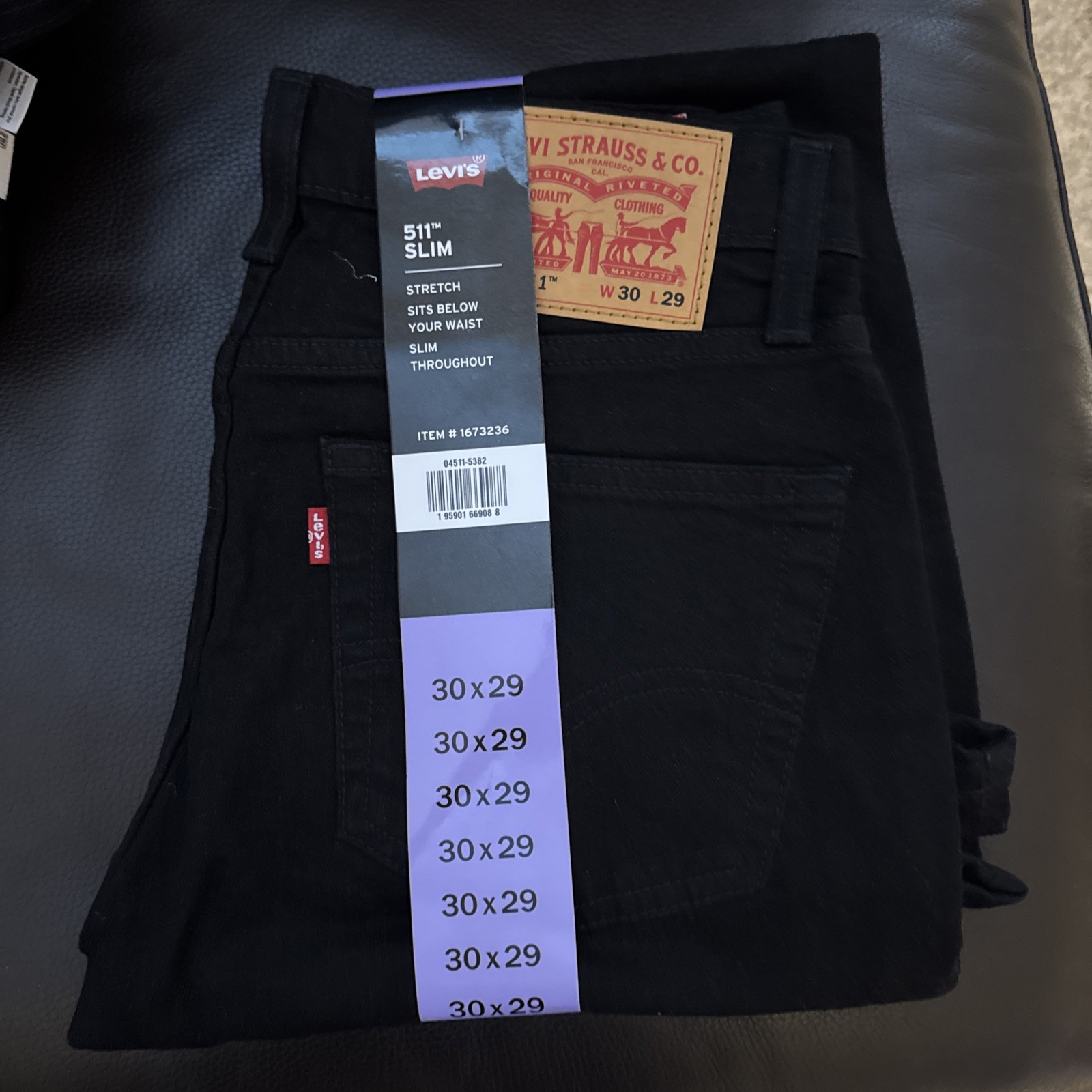 Levi’s 511 Men’s Slim Fit Stretch Sits Below Waist Jeans, Black, Size 30×29