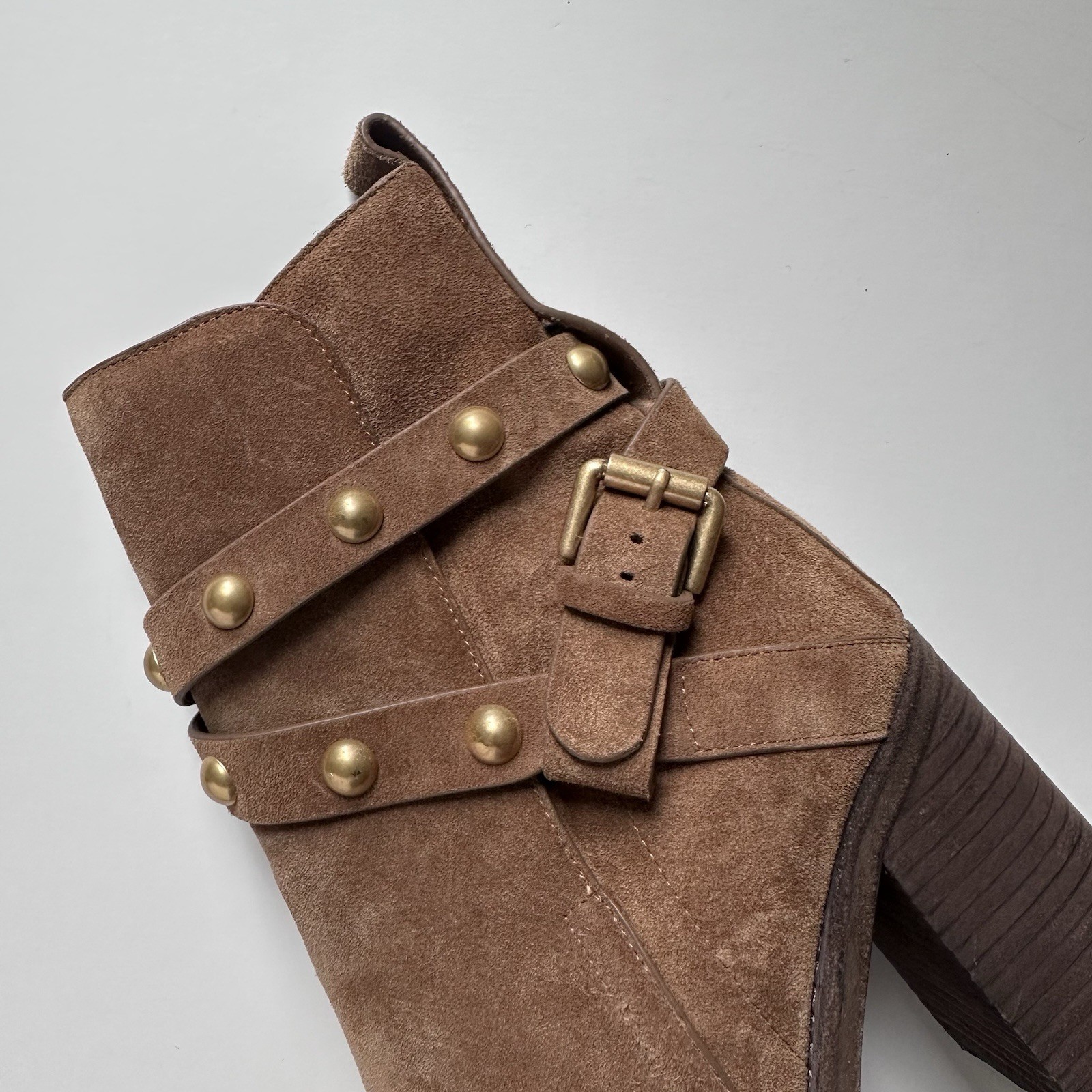 See By Chloe Janis Brown Nubuck Suede Ankle Boots Straps Studs EU 37 US 6.5