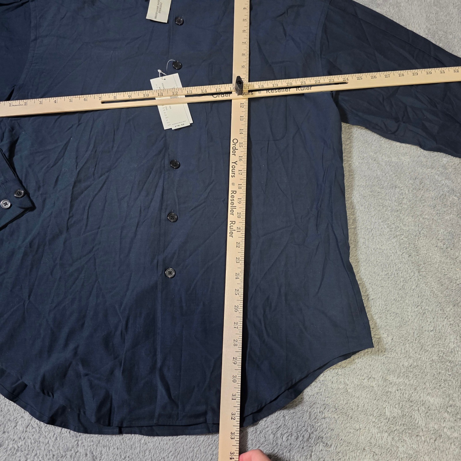 Perry Ellis Mens L Button Down Shirt Marine Navy Silk Cotton Blend MF2652 NEW