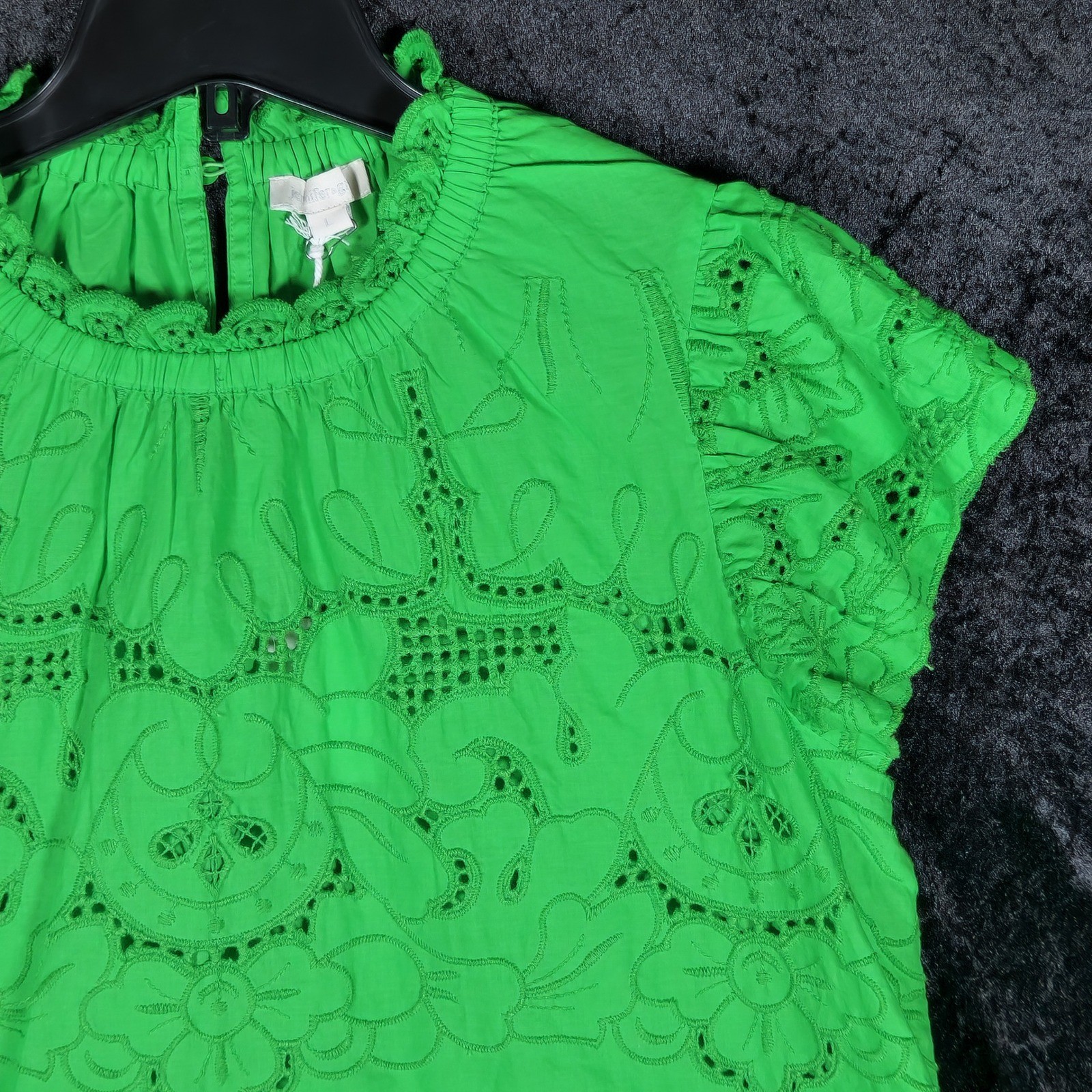 Jennifer & Grace Parisian Eyelet Lace Flutter Sleeve Cotton Blouse CT2606M L NEW