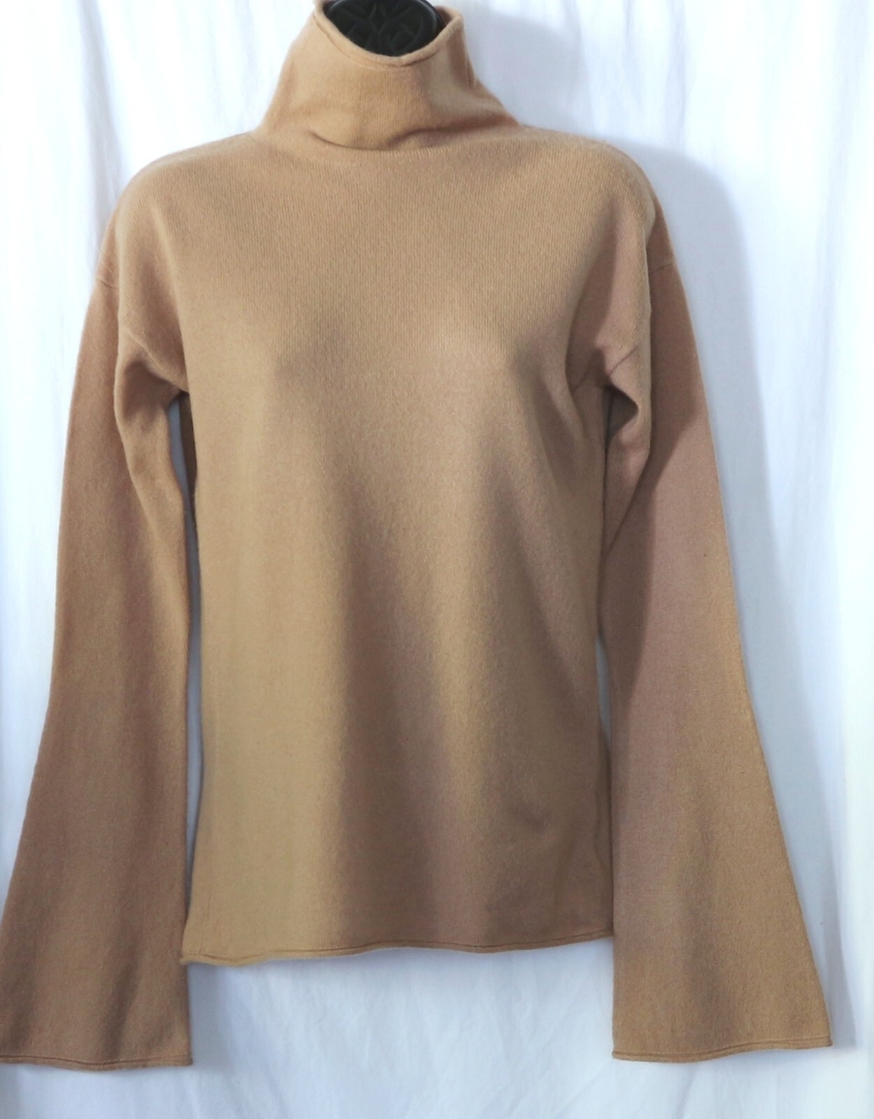 THEORY Tan Cashmere Funnel Nck Swtr Bell Slvs 34 In Chst 24.5 In Lng Sz S EXC
